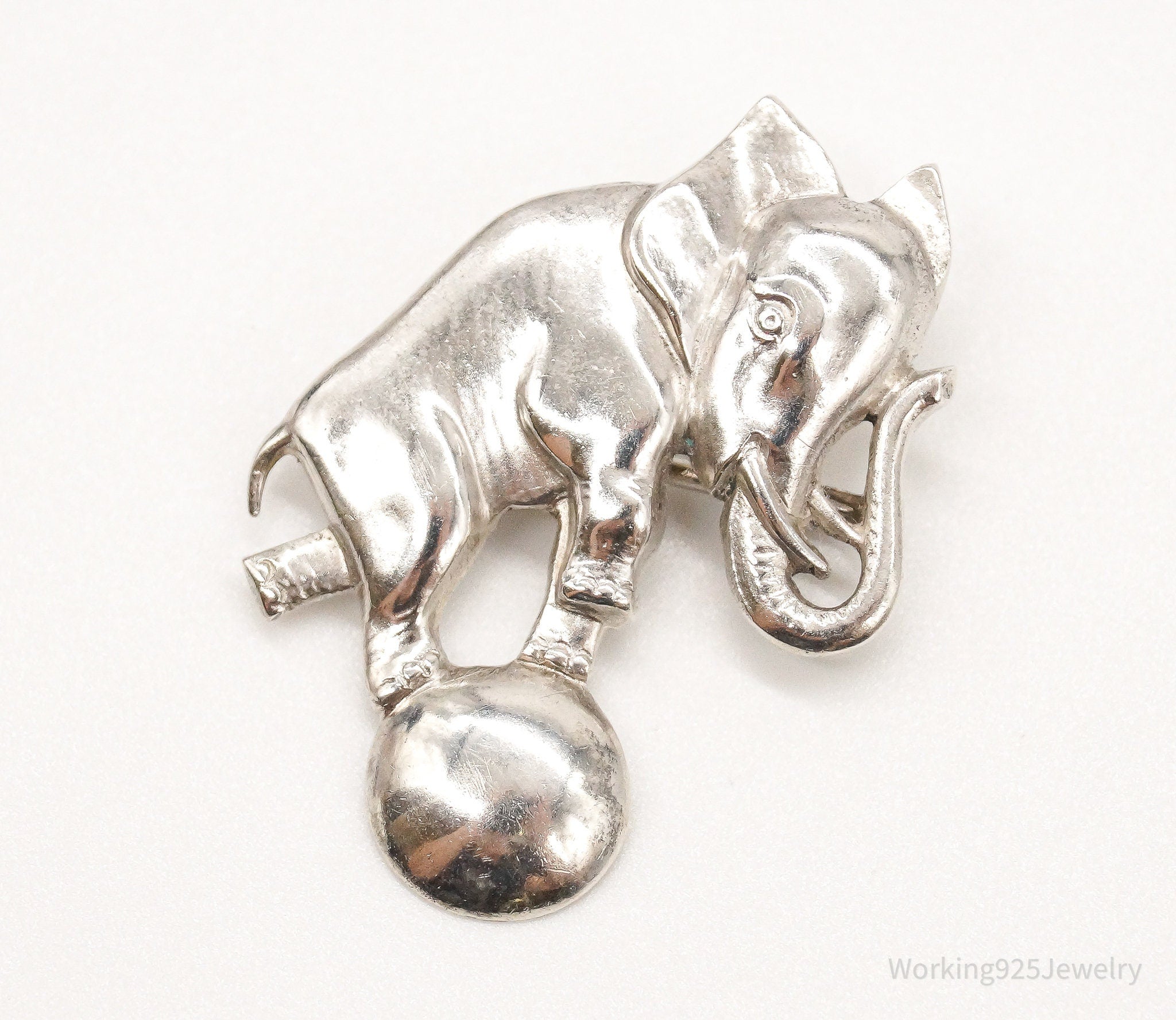 Antique Circus Elephant On Ball 800 Silver Brooch Pin