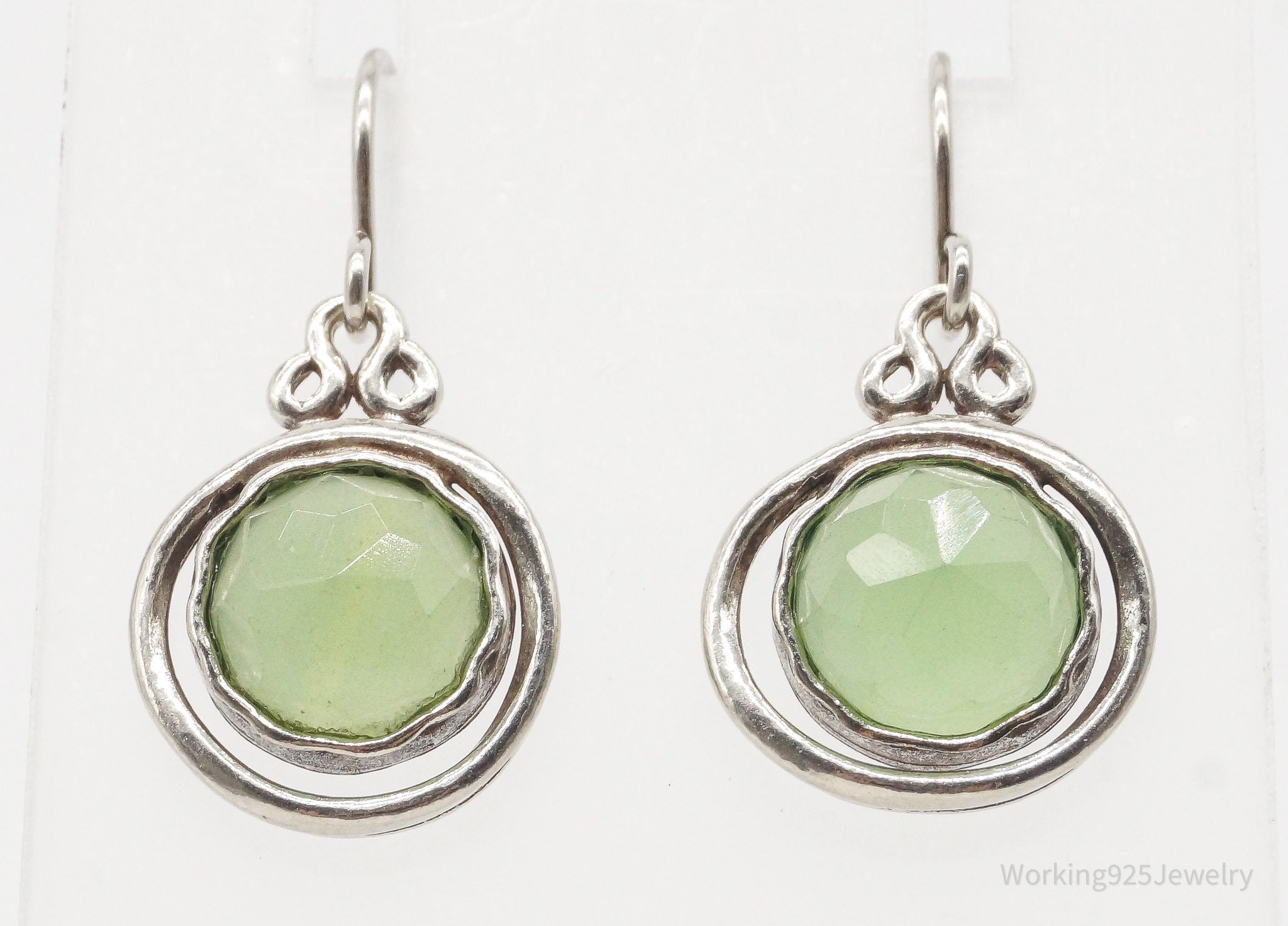 Vintage Green Chalcedony Sterling Silver Earrings