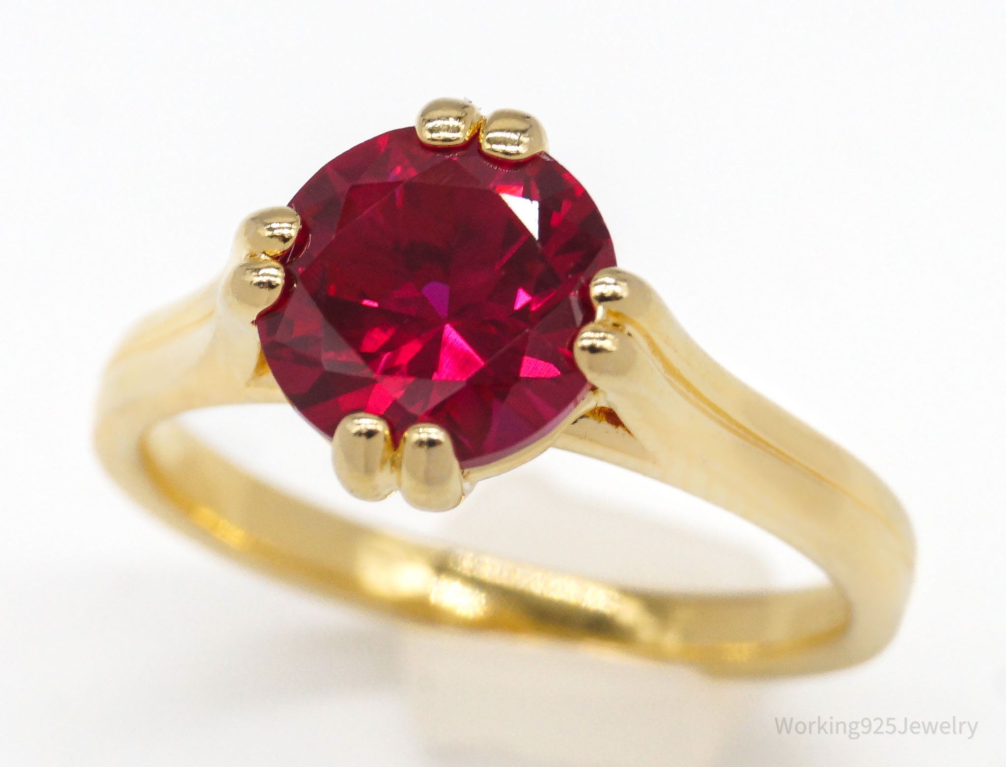 Designer Ruby 18K Gold Over Sterling Silver Ring - Size 6.75