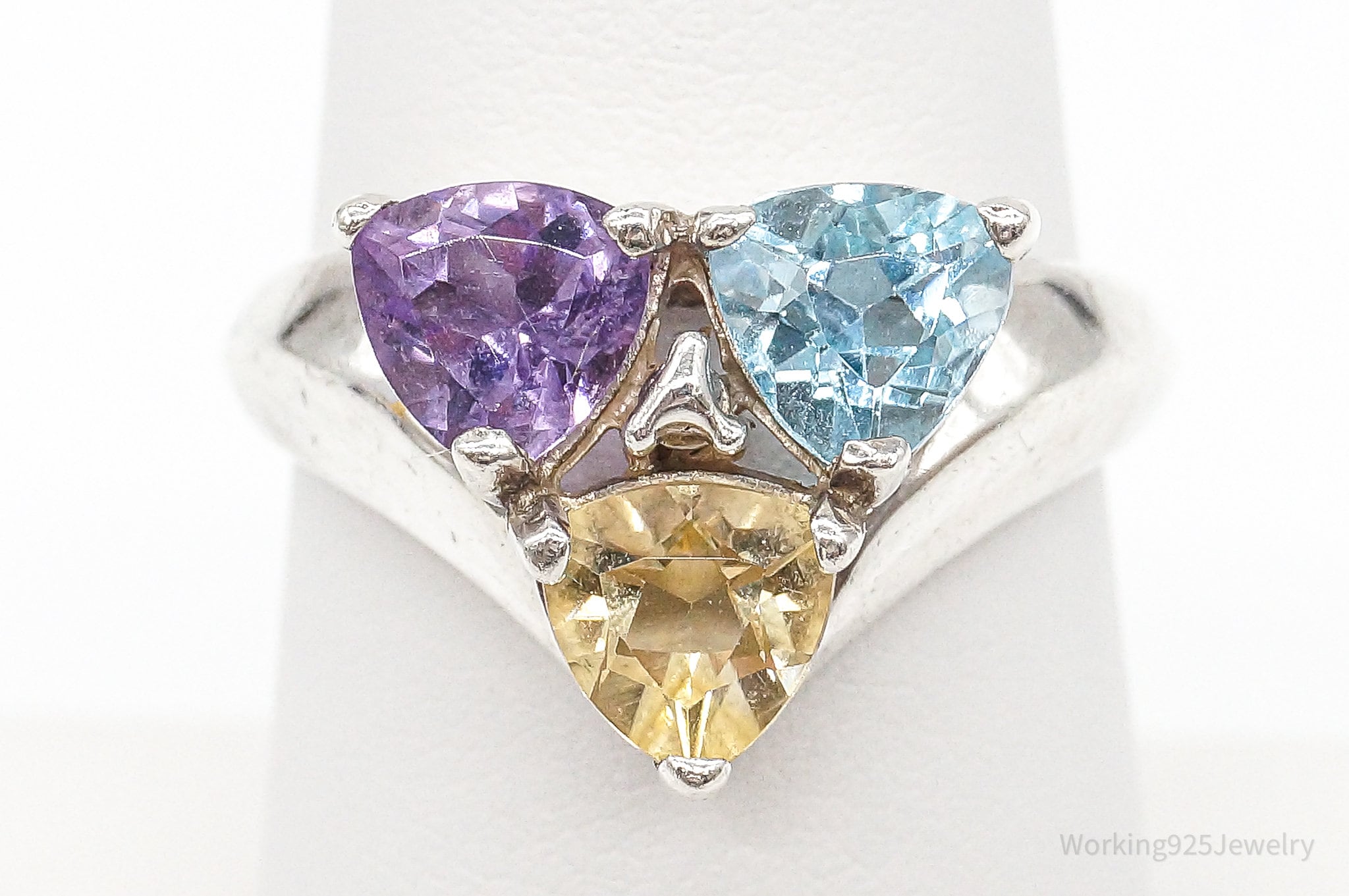 Amethyst Blue Topaz Citrine Sterling Silver Ring - Size 7