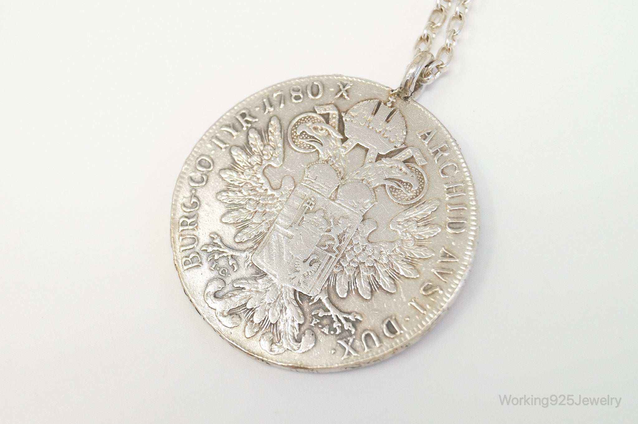 Antique 1780 M. Theresia Austrian Silver Thaler Coin Necklace