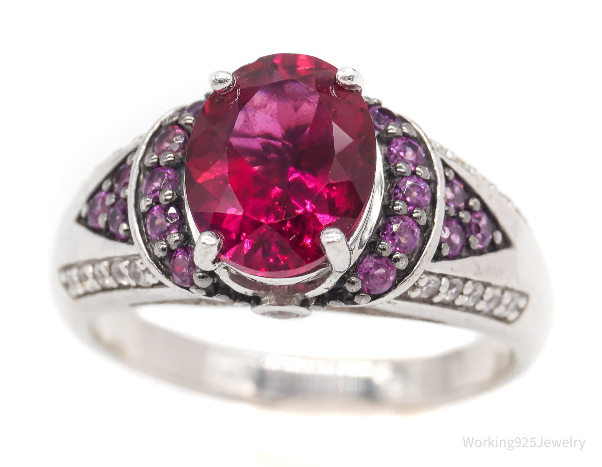 Vintage Designer Pink Tourmaline Cubic Zirconia Sterling Silver Ring - Size 10