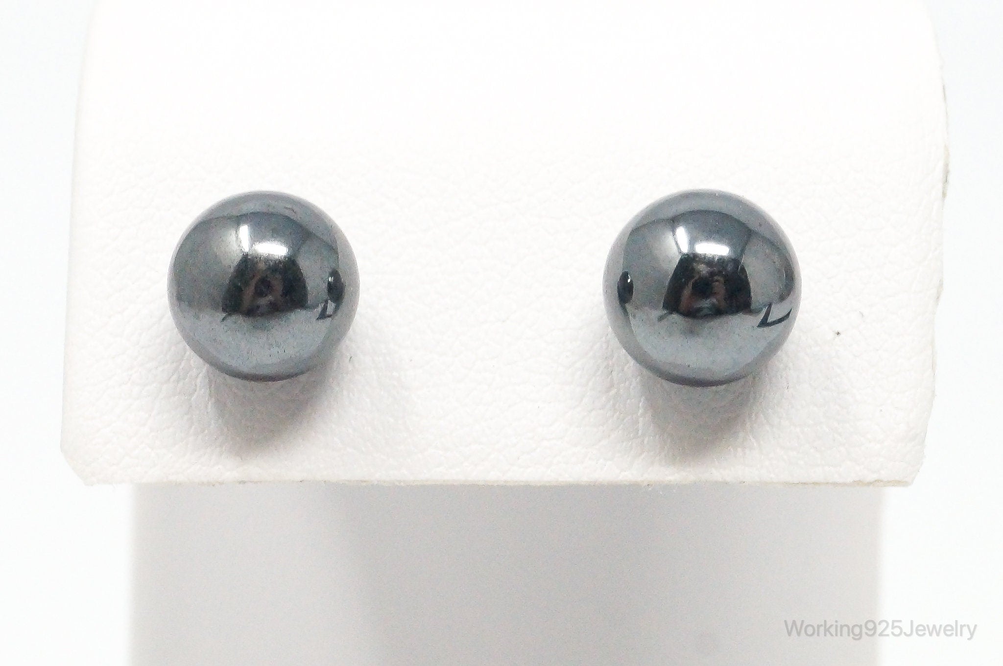 Vintage Hematite Sphere Sterling Silver Earrings