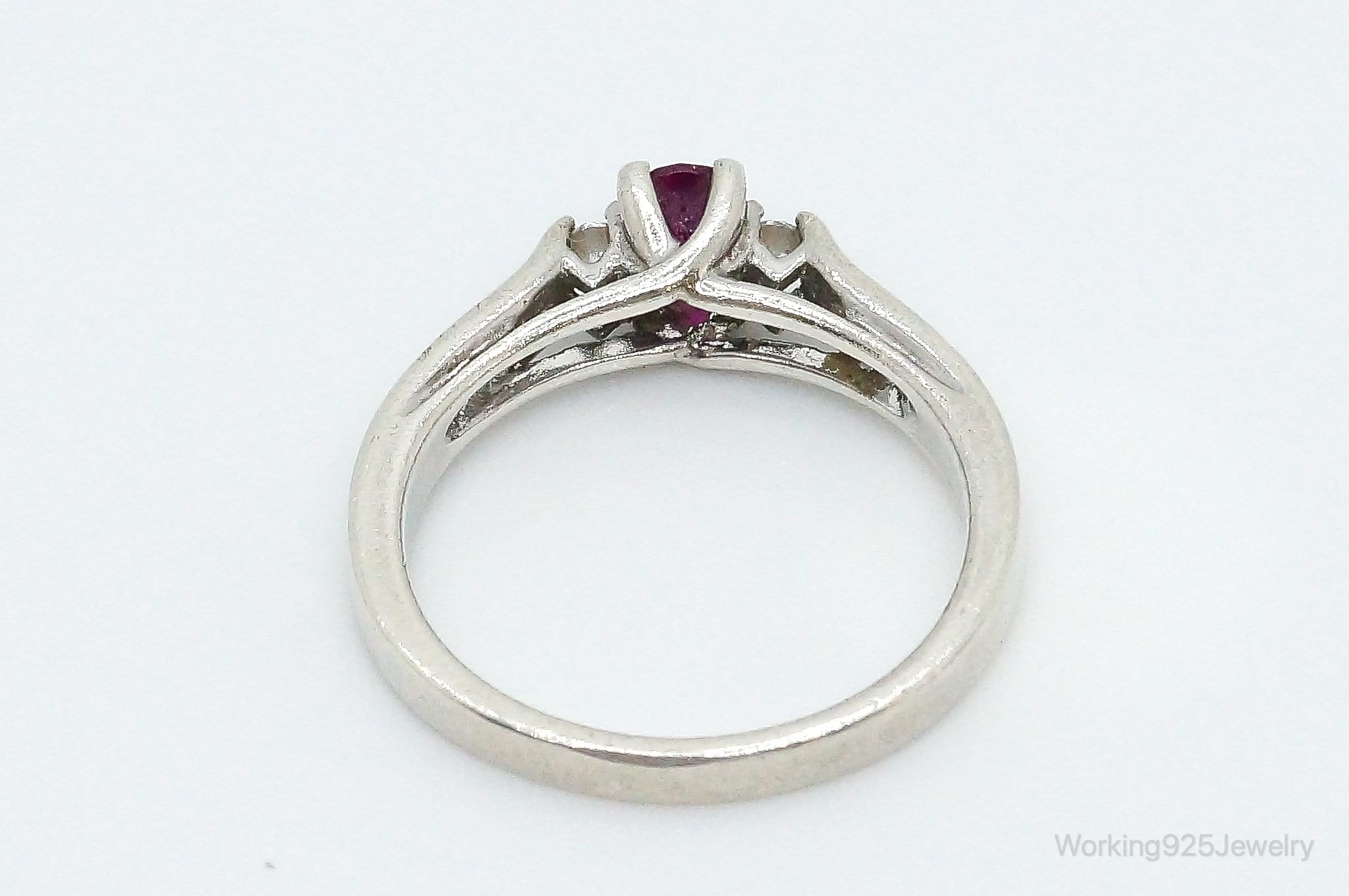 Vintage FD Ruby Cubic Zirconia Sterling Silver Ring - Size 6.5