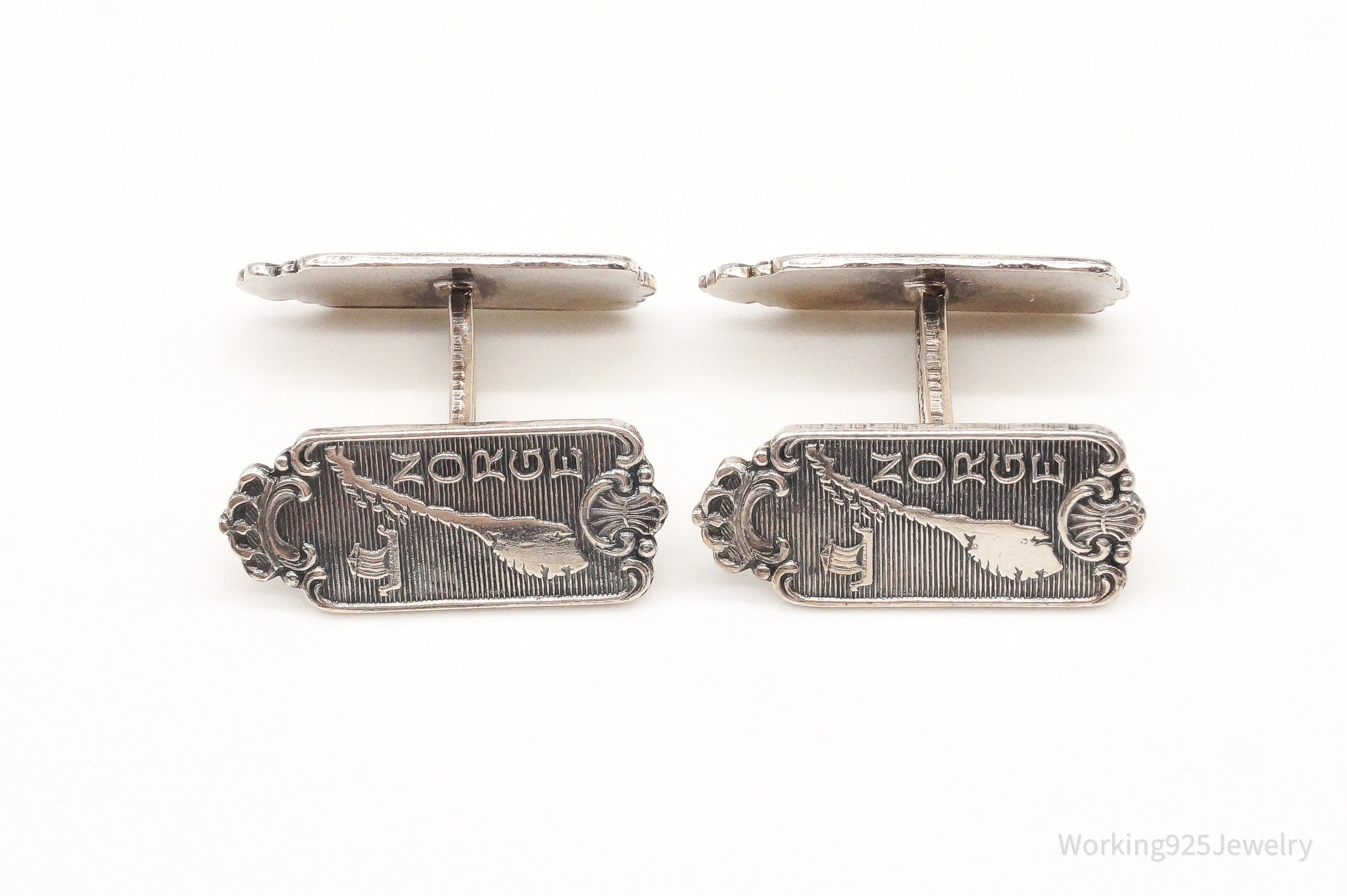 Antique Norway Map Norge Viking Silver Cufflinks