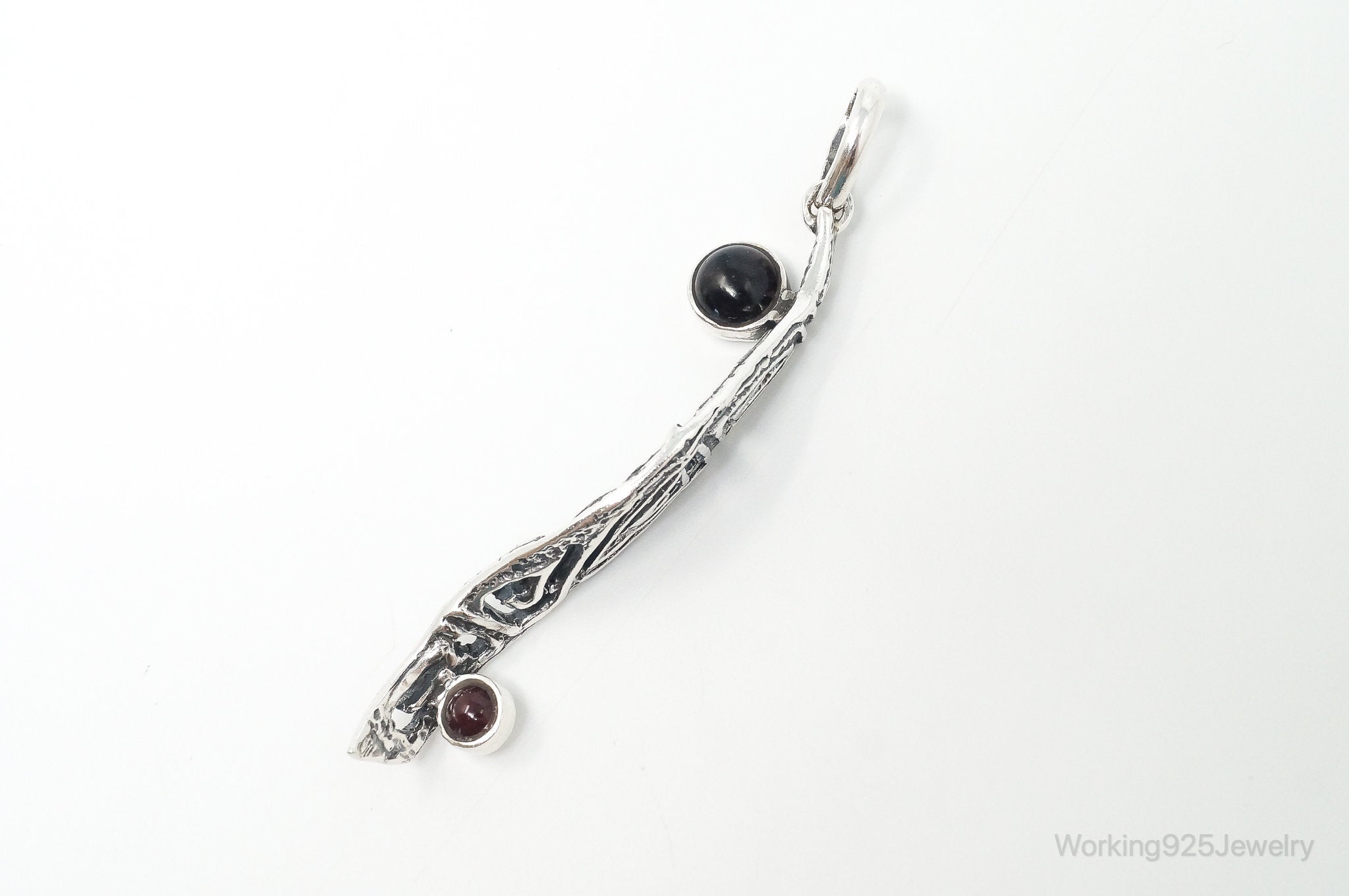 Unique Designer KARA Black Onyx Ruby Sterling Silver Necklace Pendant