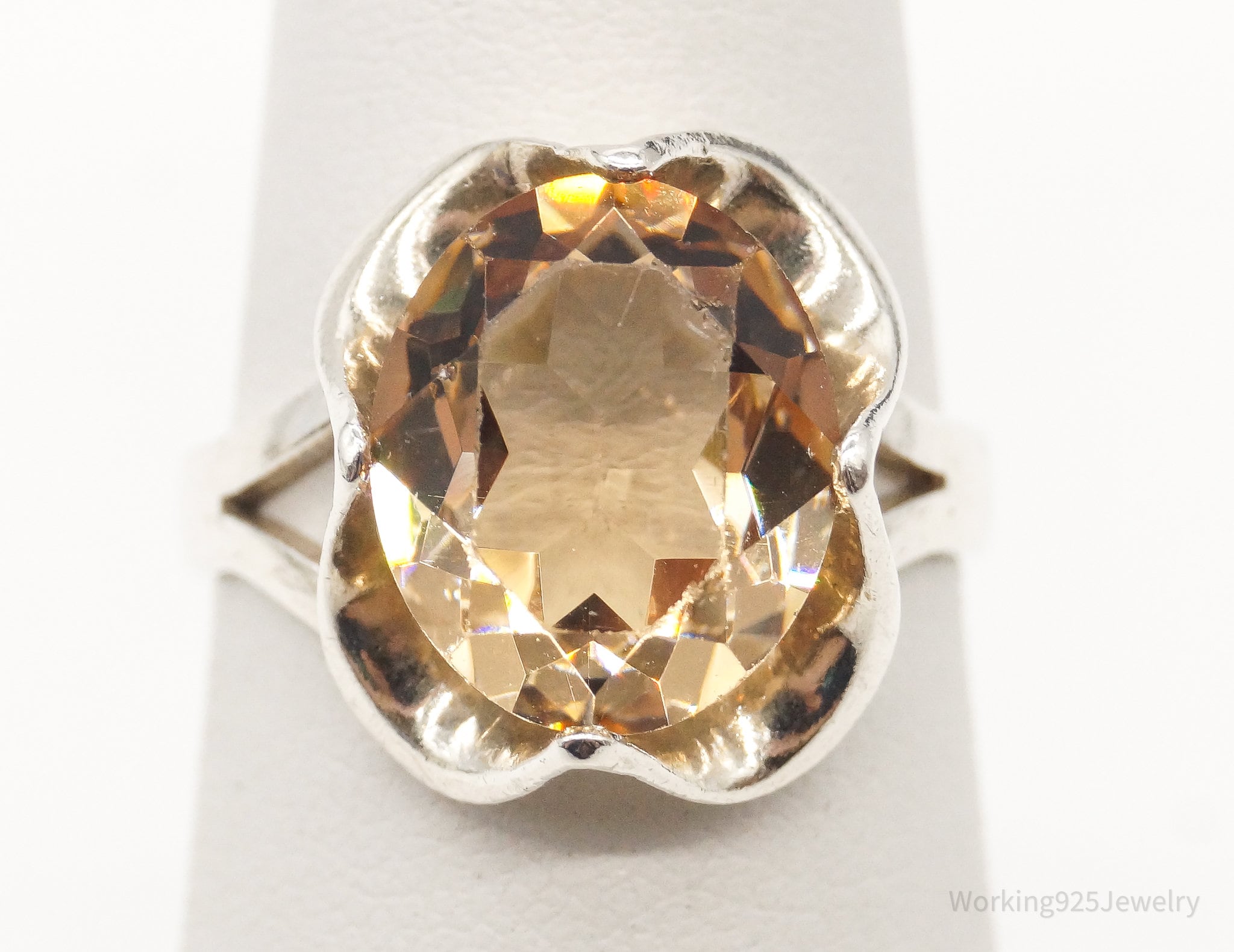 Vintage Large Citrine Southwestern Sterling Silver Ring - Size 6.25