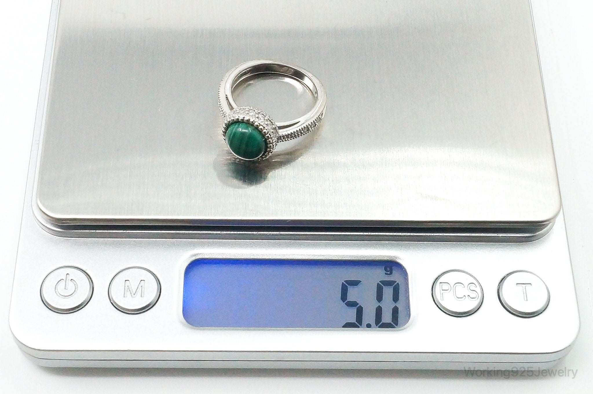 Joseph Esposito Espo Malachite Cubic Zirconia Sterling Silver Ring Size 6.25