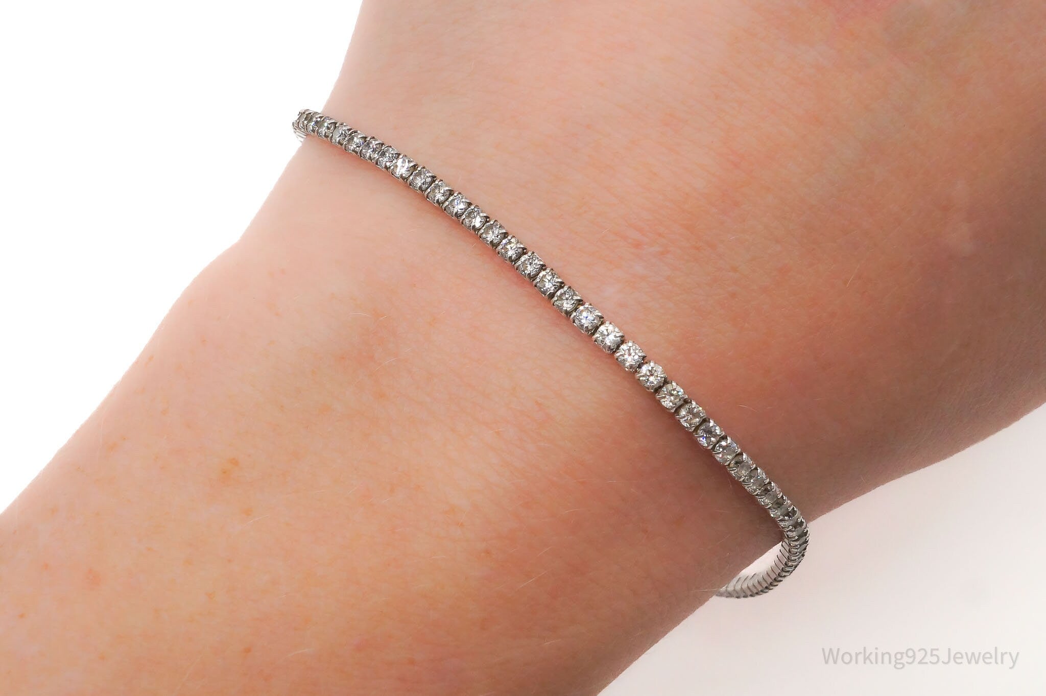 Vintage Cubic Zirconia Sterling Silver Tennis Bracelet