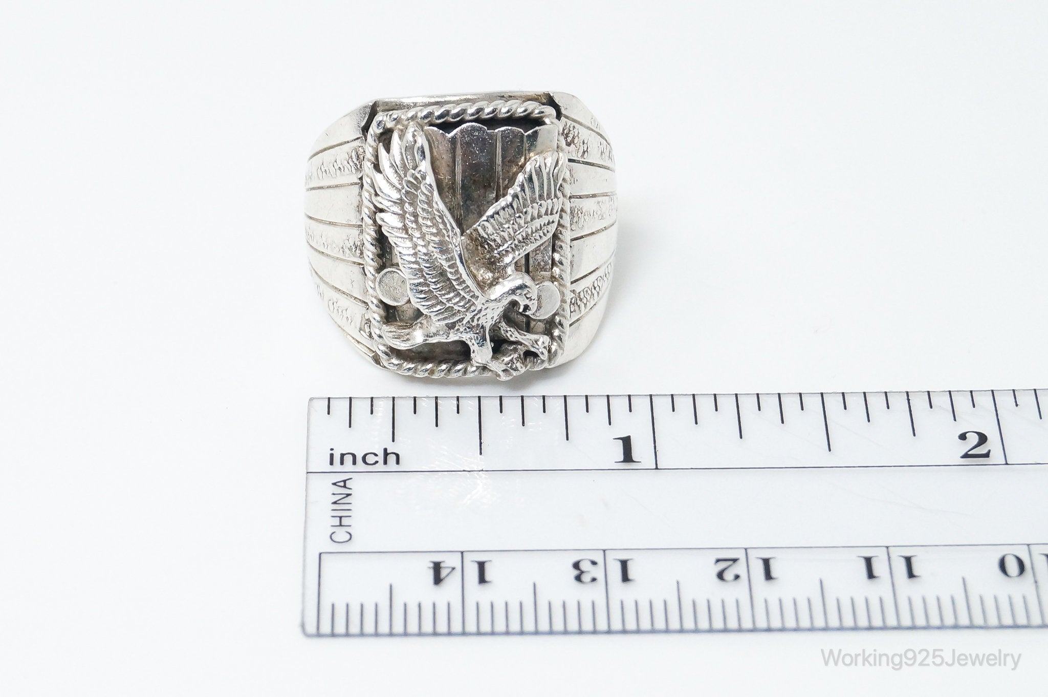 Vintage Handmade Native American S Ray Eagle Sterling Silver Ring Size 9