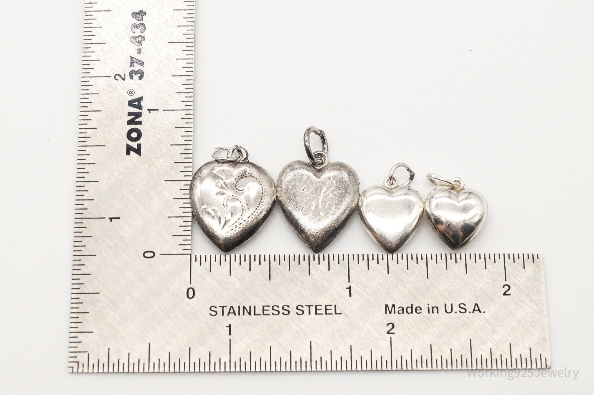 Antique Love Puffy Hearts Sterling Silver Charms Set Lot