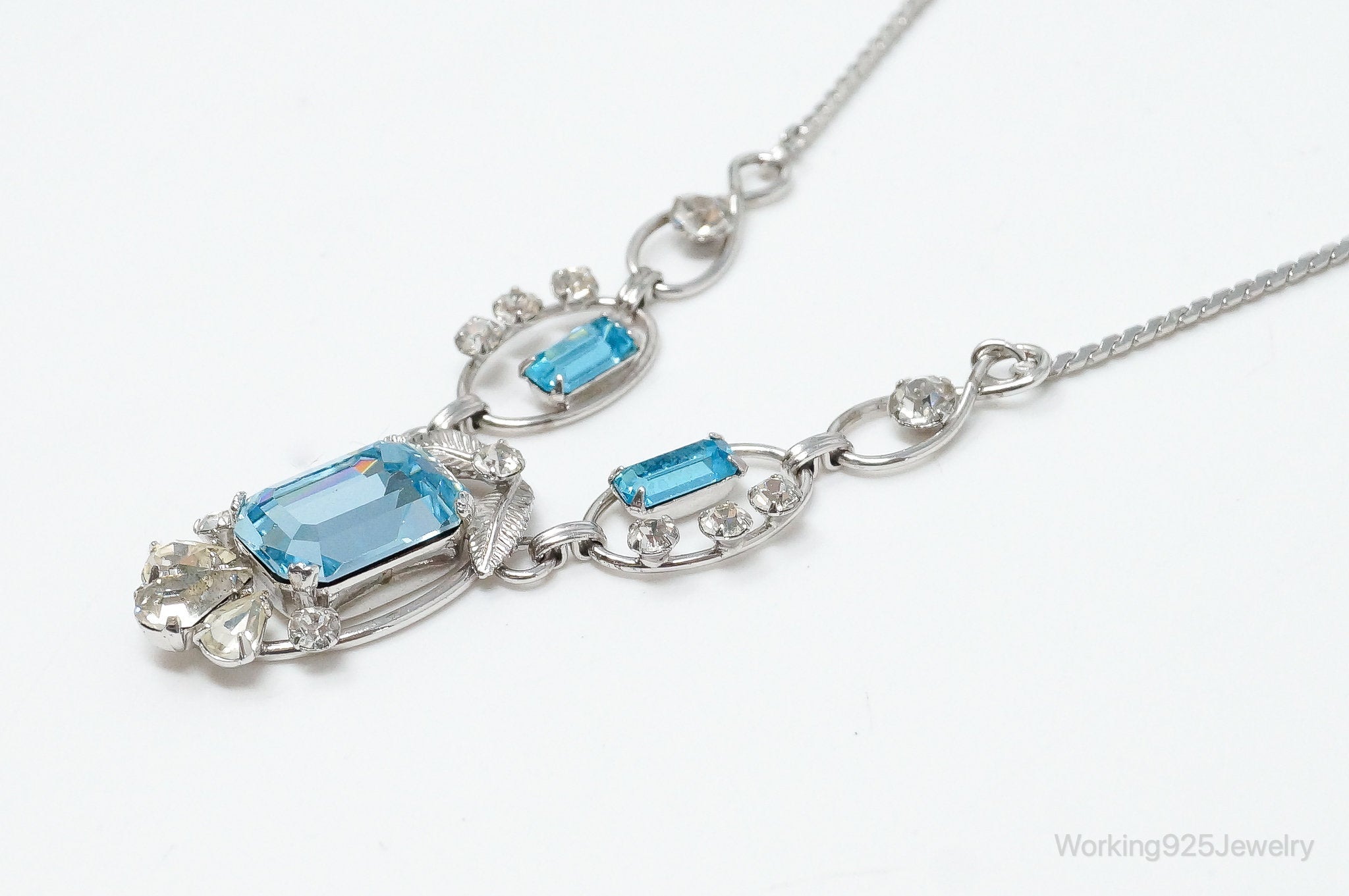 Vintage Designer Van Dell Blue Topaz Cubic Zirconia Sterling Silver Necklace