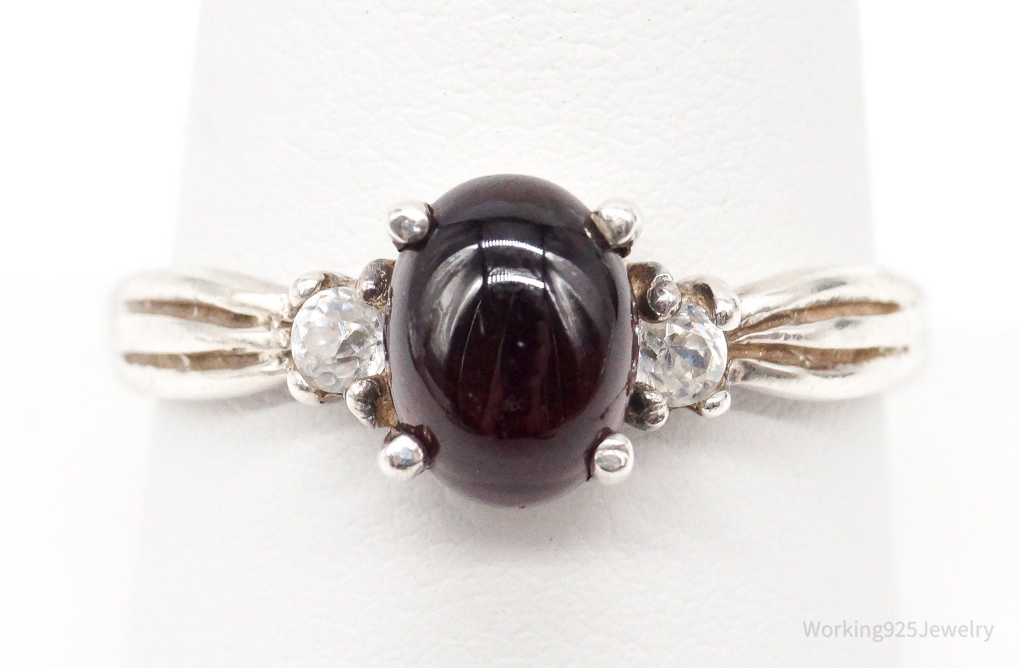 Vintage Garnet Cubic Zirconia Silver Ring - Size 9