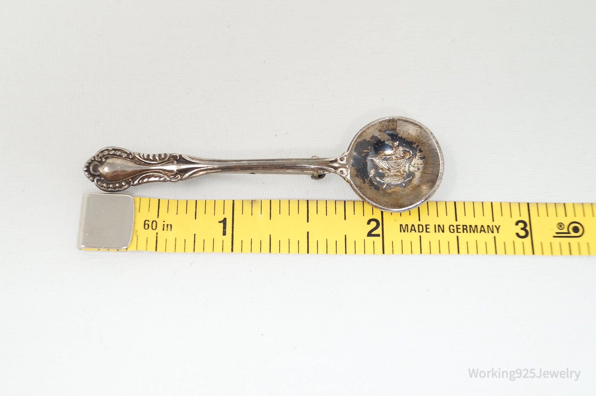 Antique Southern Colonial Fine Arts Floral Spoon Sterling Silver Brooch Pin