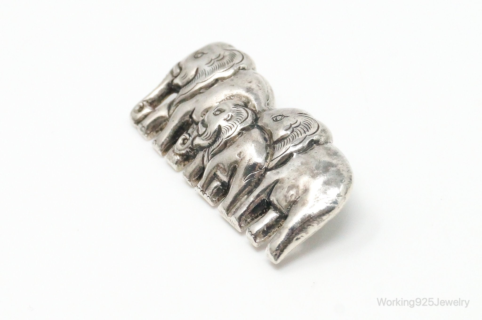 Vintage Elephant Family Sterling Silver Brooch Pin