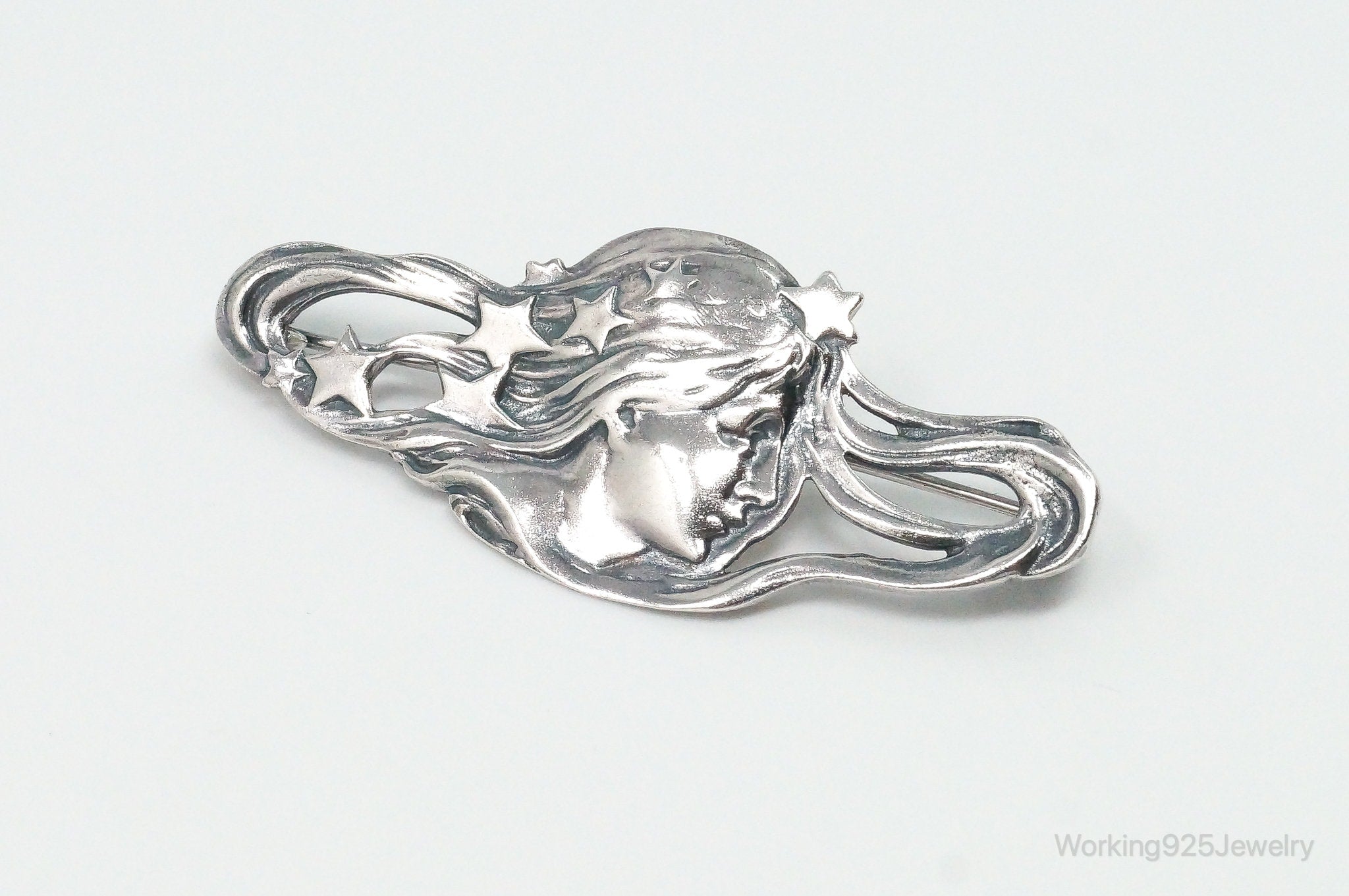 Vintage Designer BOMA Goddess Sterling Silver Brooch Pin