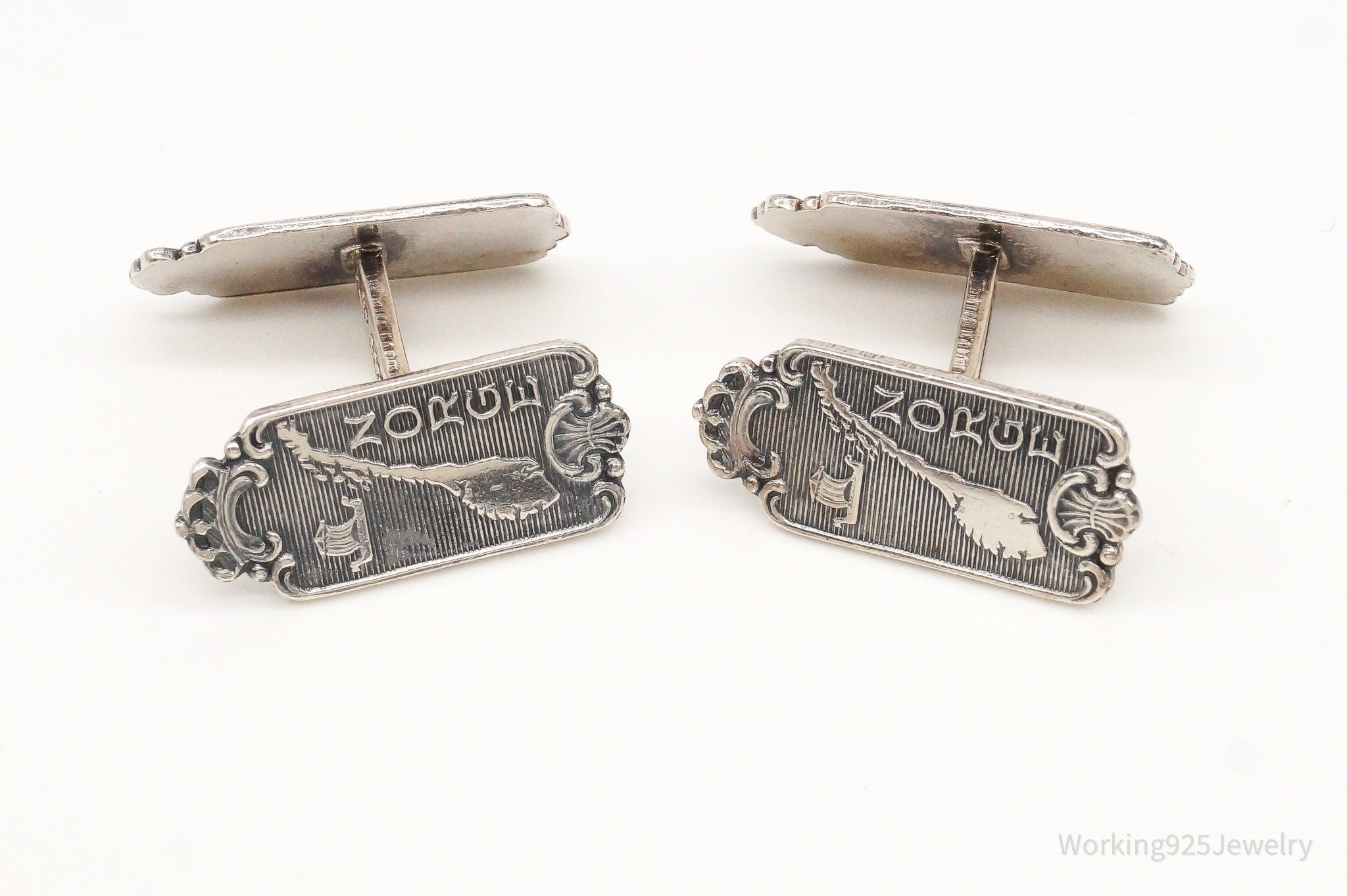 Antique Norway Map Norge Viking Silver Cufflinks