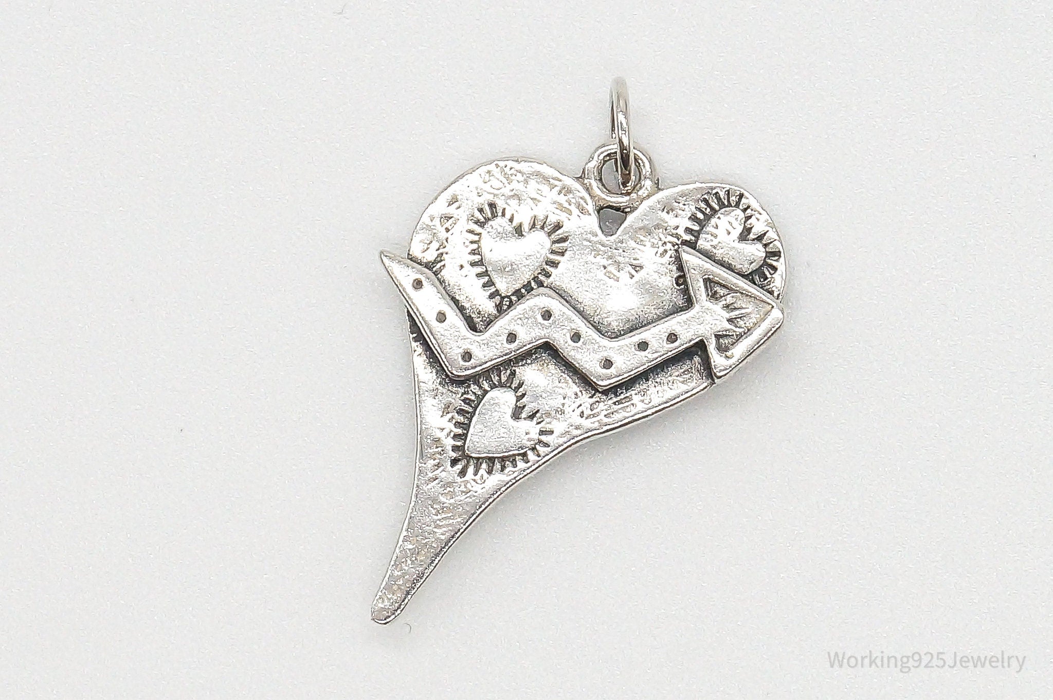 Vintage Artsy Heart Sterling Silver Pendant