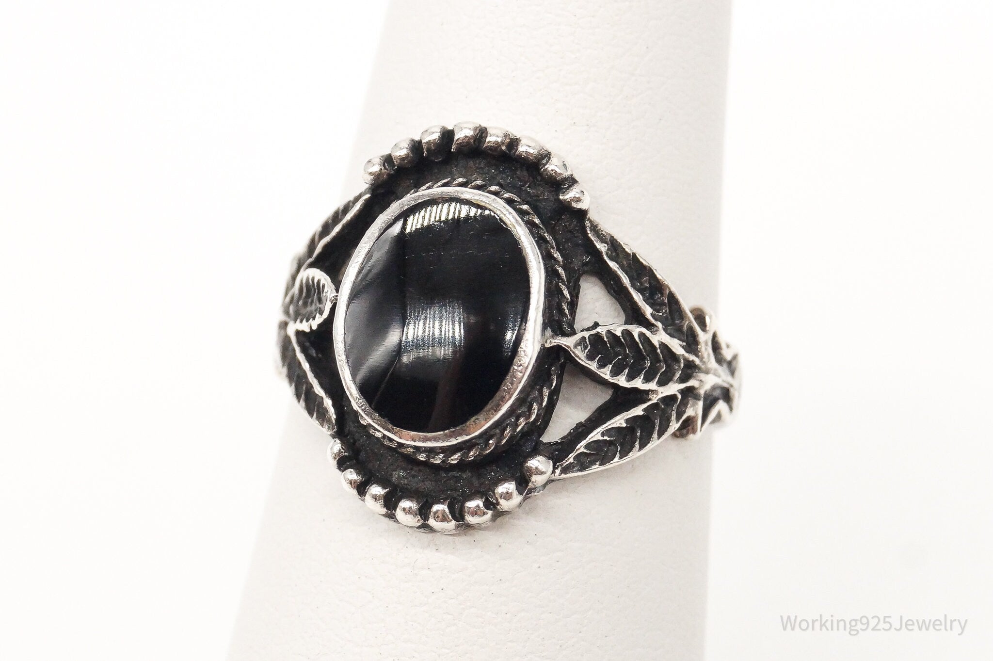 Vintage Black Onyx Sterling Silver Ring - Size 5