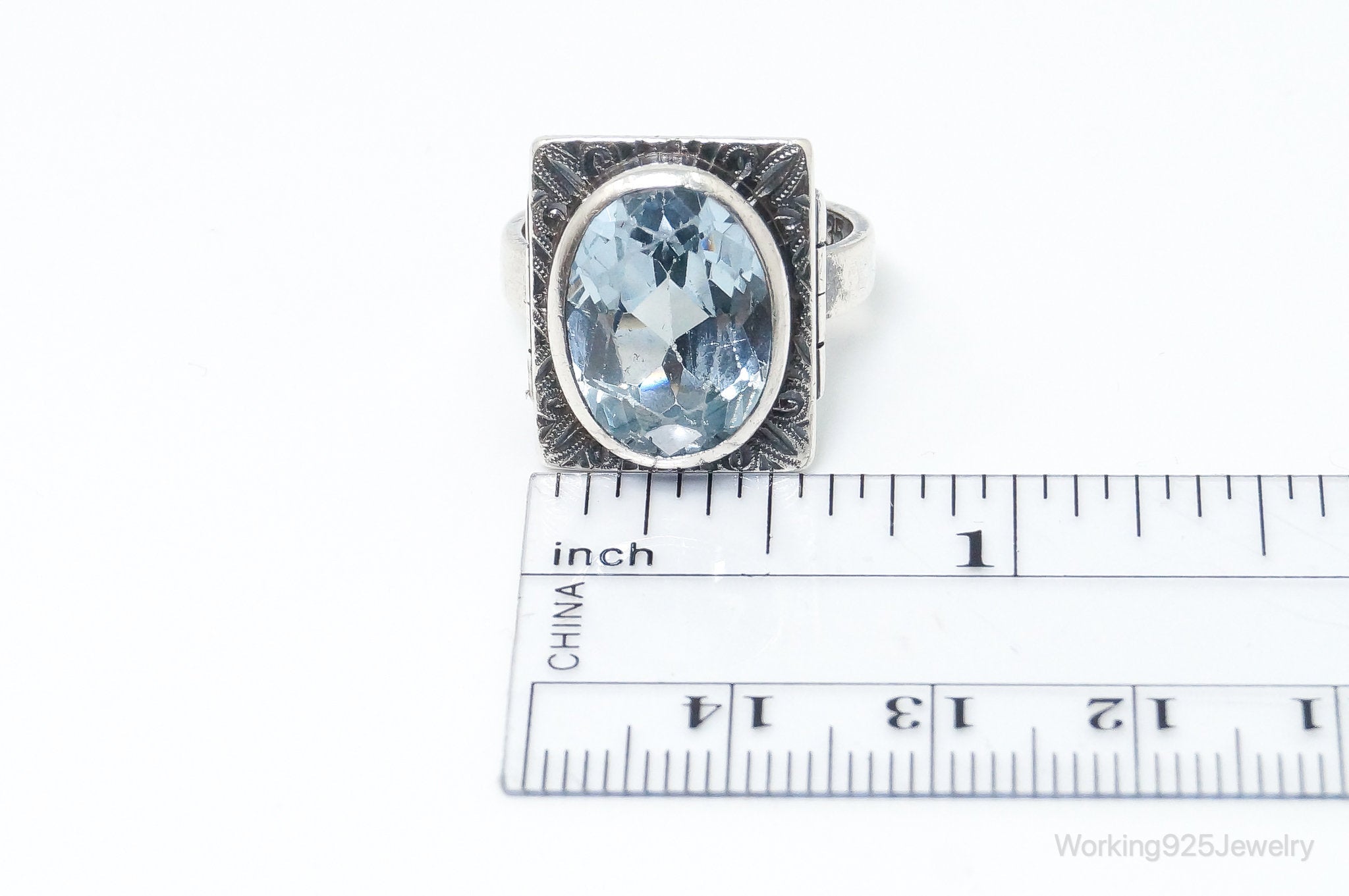 RARE Vintage Modernist Handarbeit Blue Topaz 835 Silver Ring SZ 7