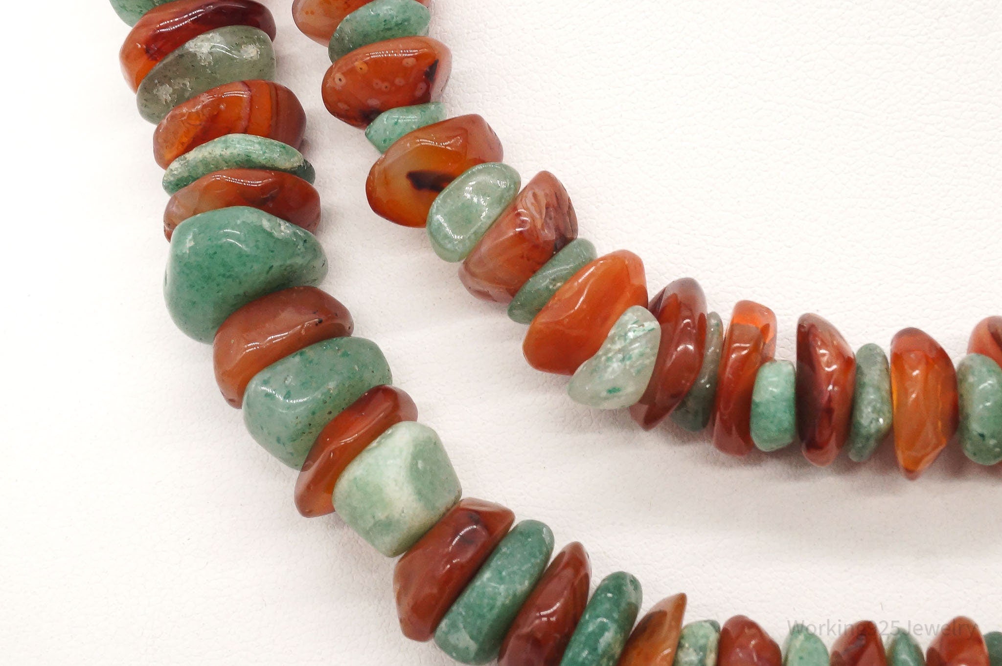 Chunky Vintage Aventurine Carnelian Beaded Necklace 30"