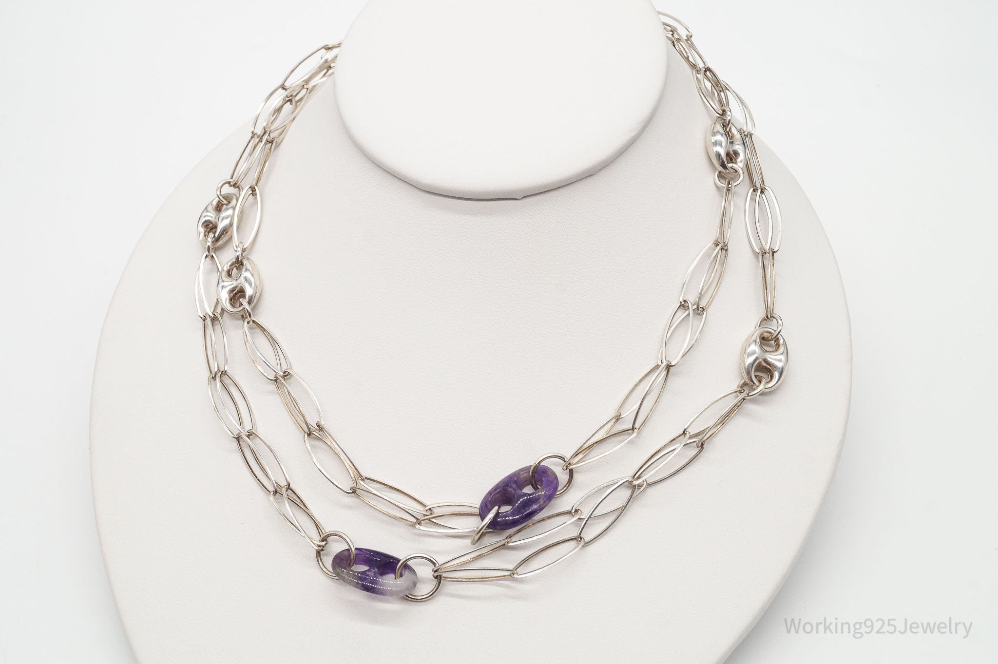 Vintage Amethyst Sterling Silver Chain Necklace 34"