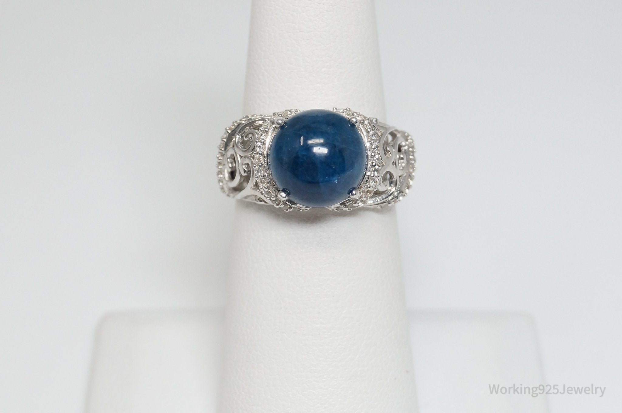 Vintage Designer Art Deco Style Sapphire CZ Sterling Silver Ring - Size 6