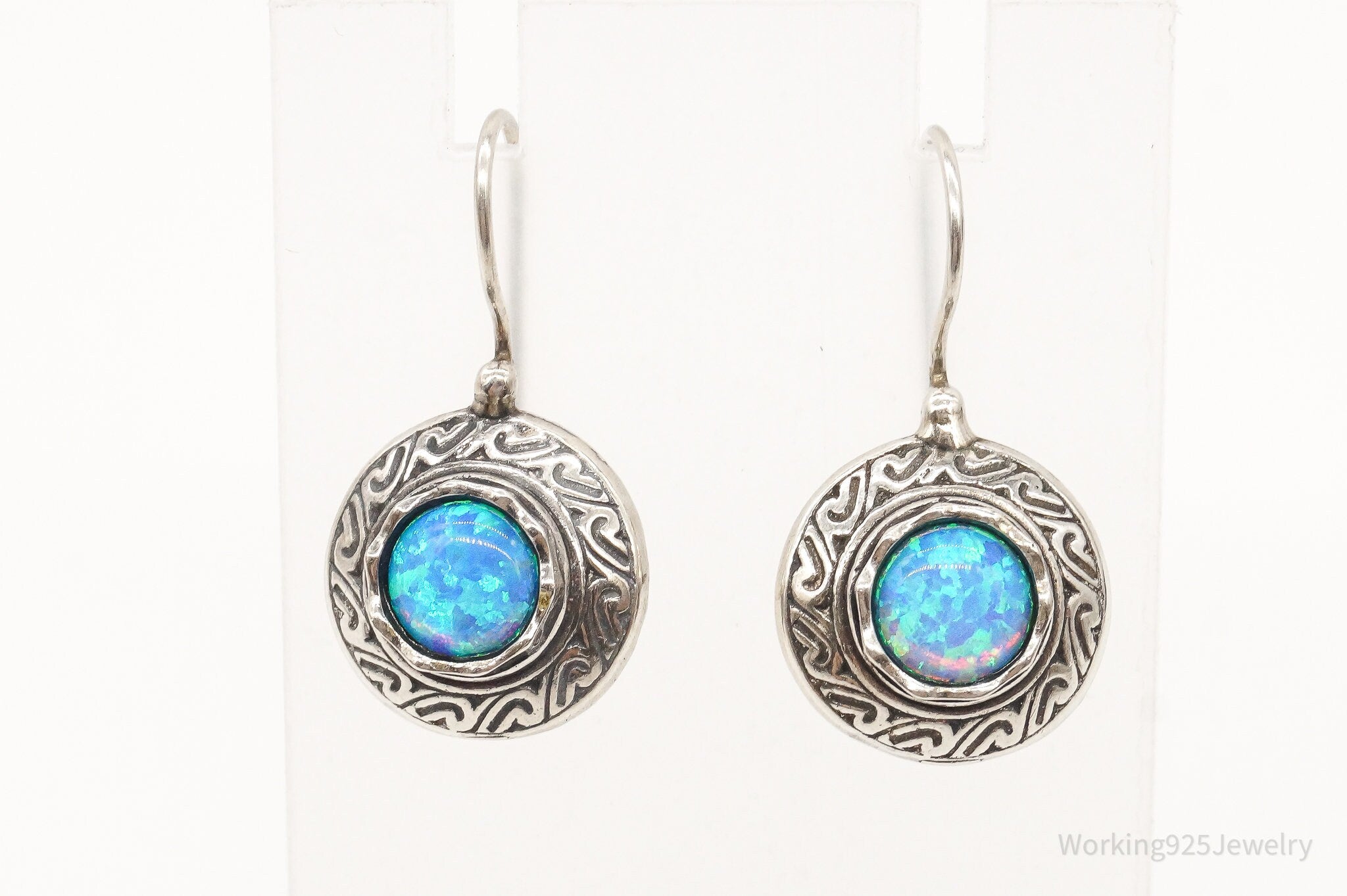 Designer TZ Blue Opal Sterling Silver Earrings