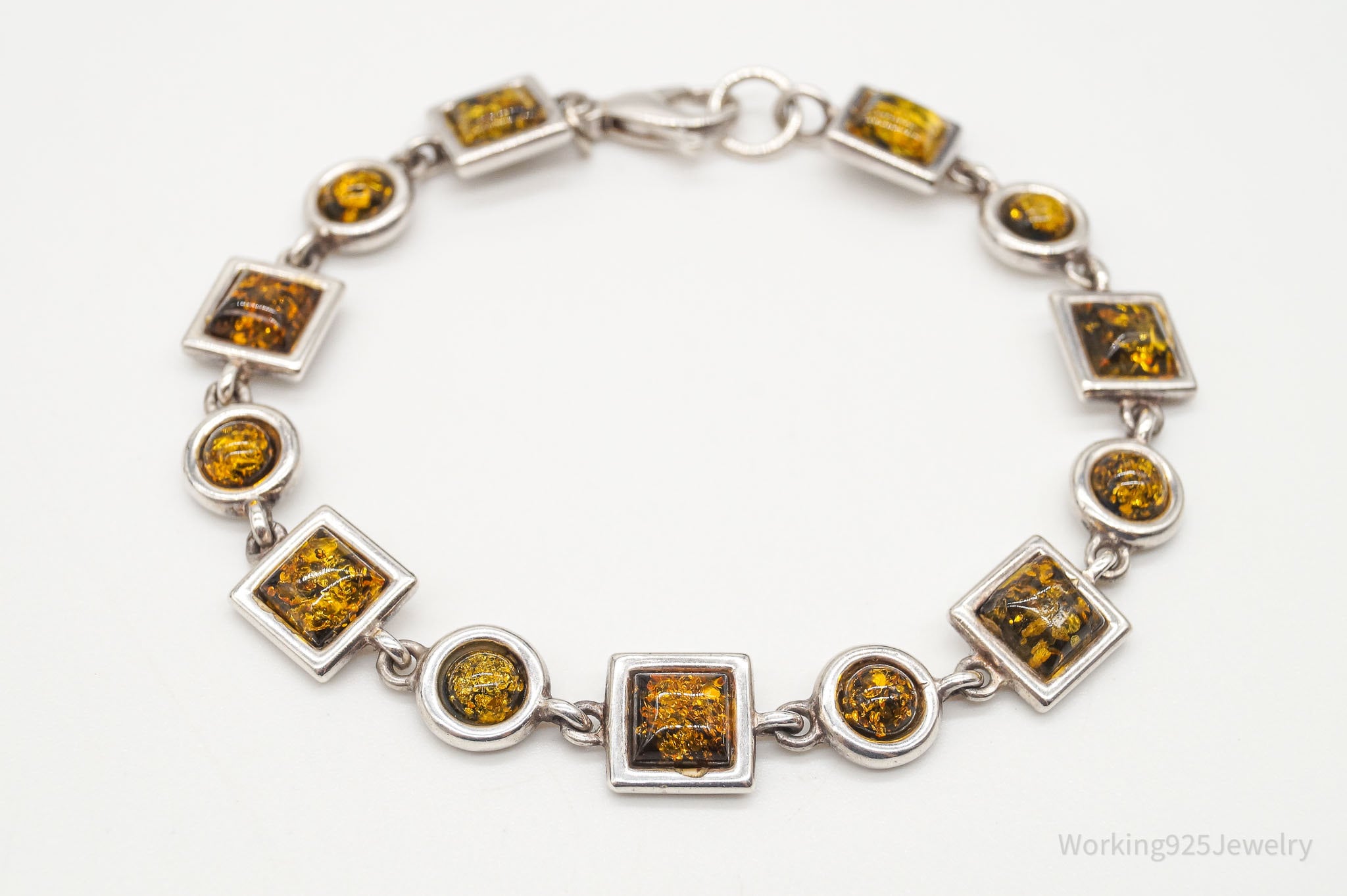 Vintage Amber Modernist Sterling Silver Bracelet