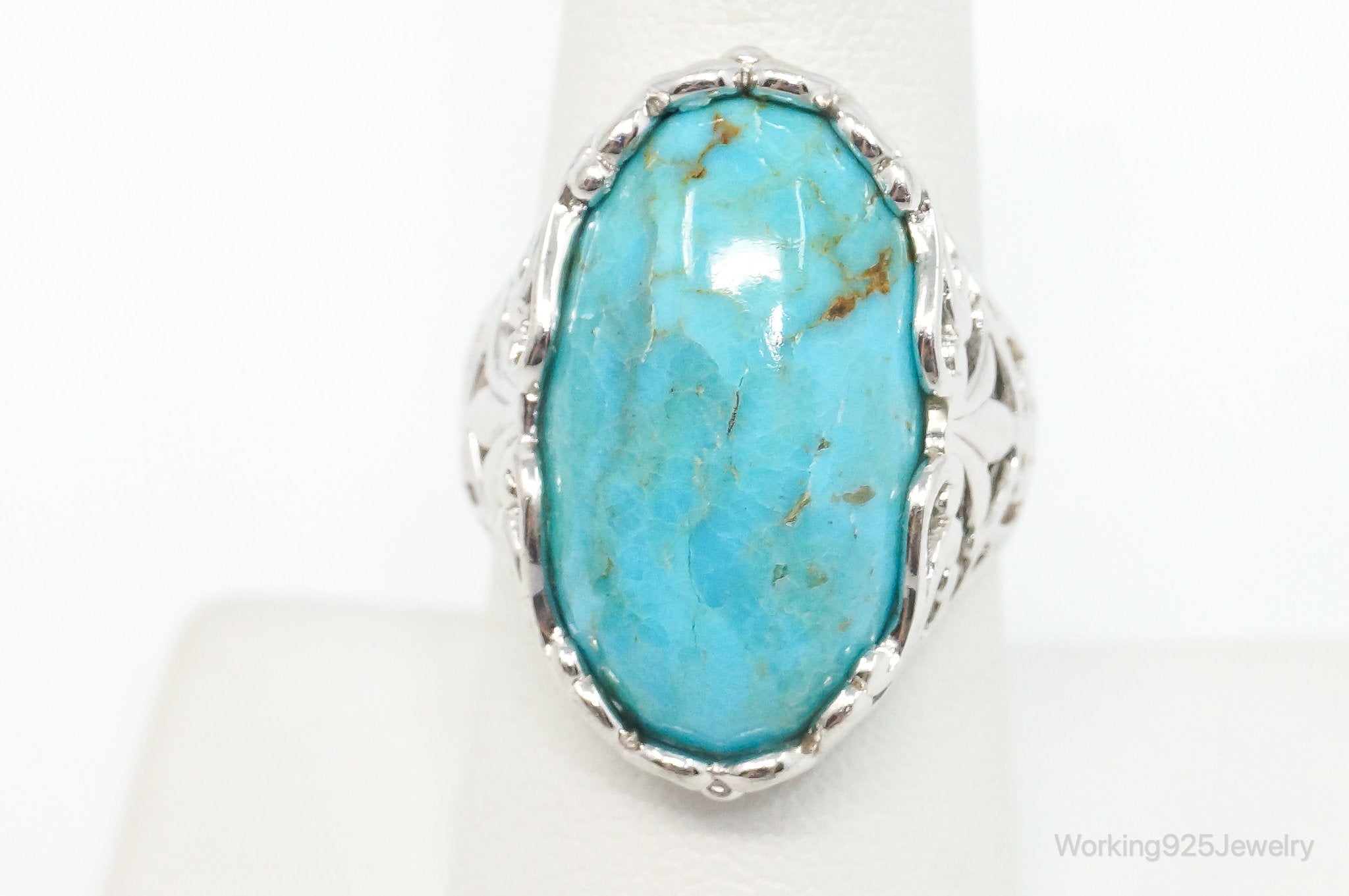 Designer Chapal-Zenray Large Turquoise Sterling Silver Ring - Size 8