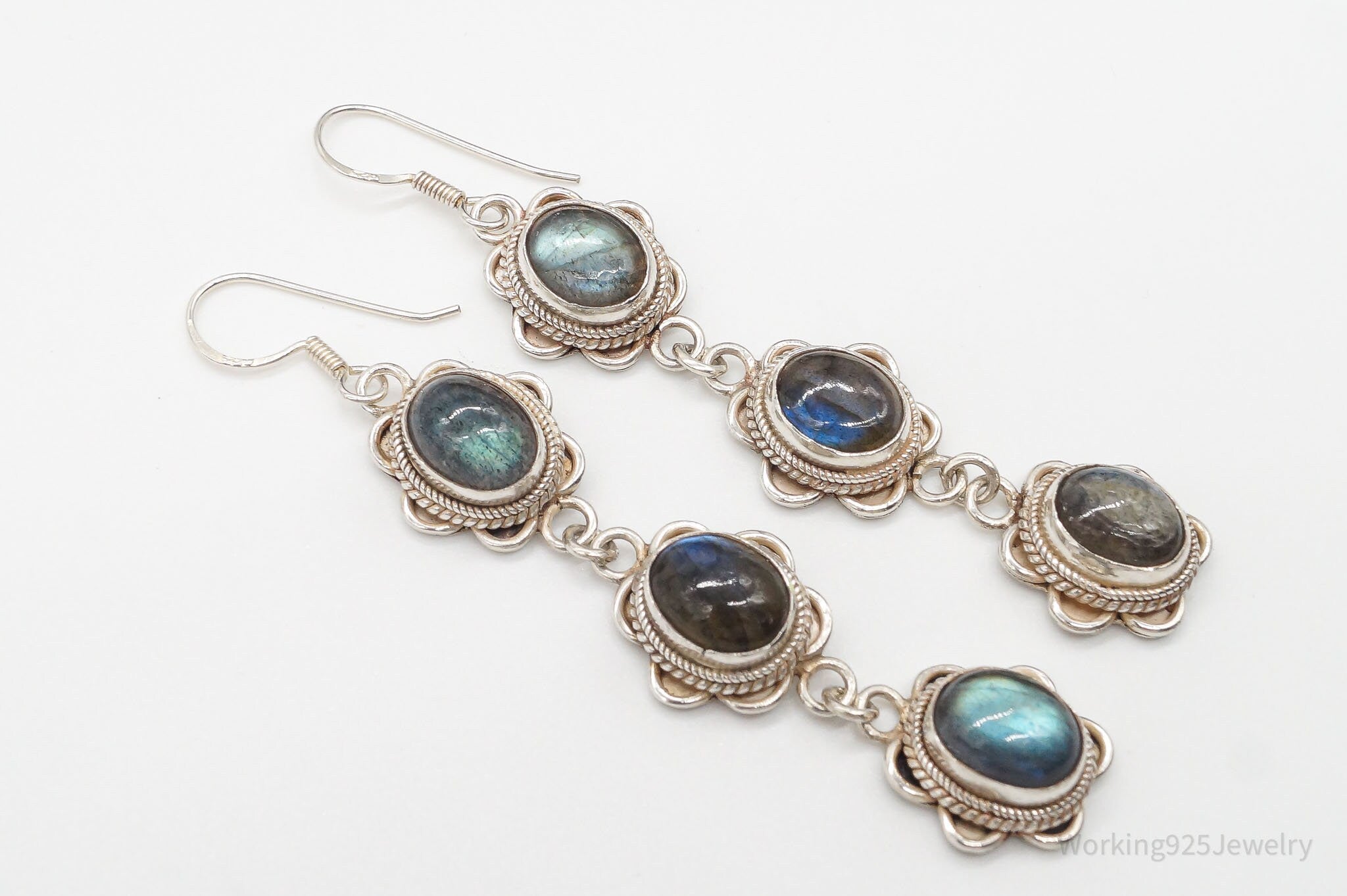 Vintage Labradorite Bali Inspired Sterling Silver Earrings