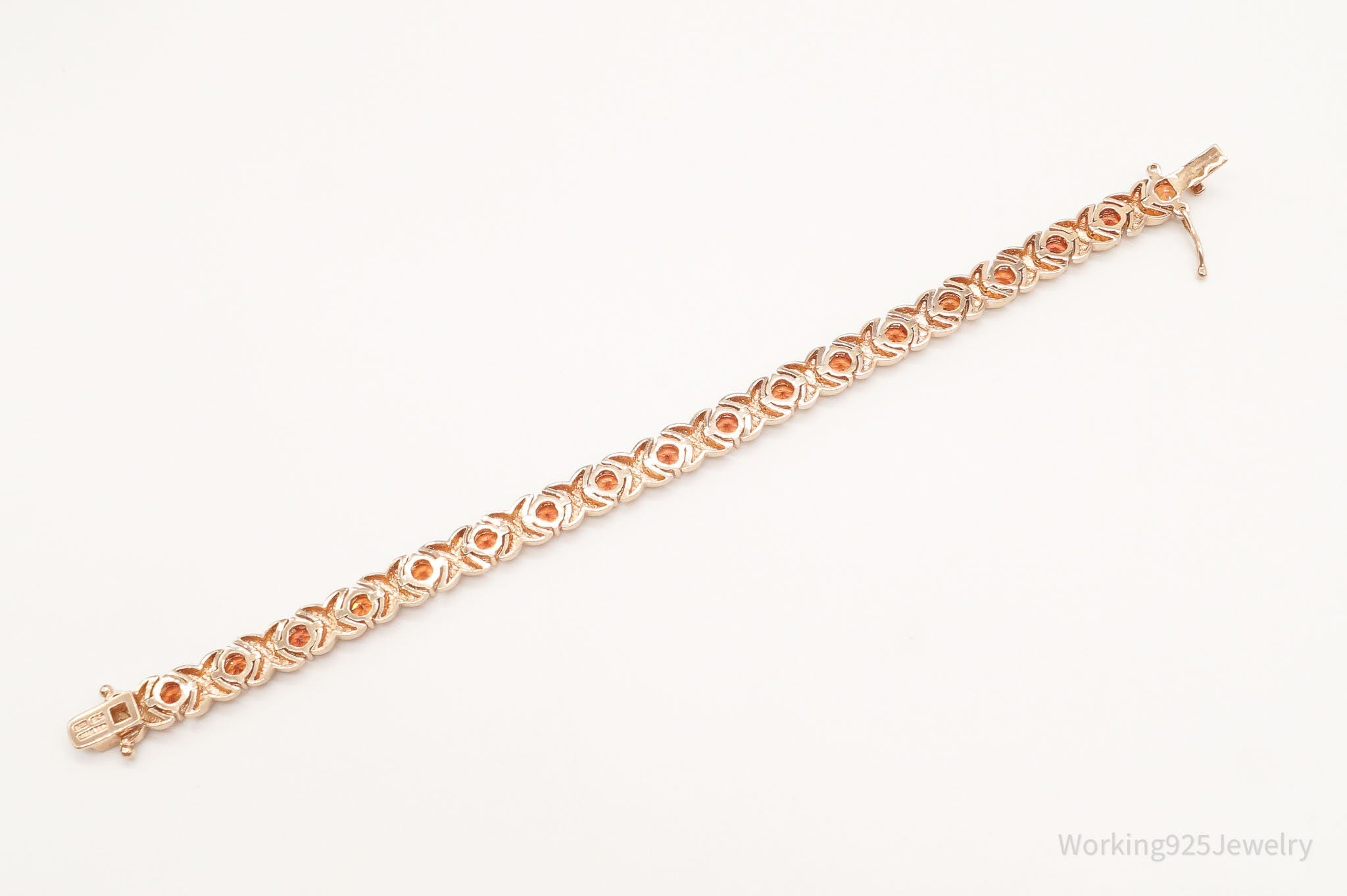 Designer UTC Orange Cubic Zirconia Rose Gold Vermeil Sterling Silver Bracelet