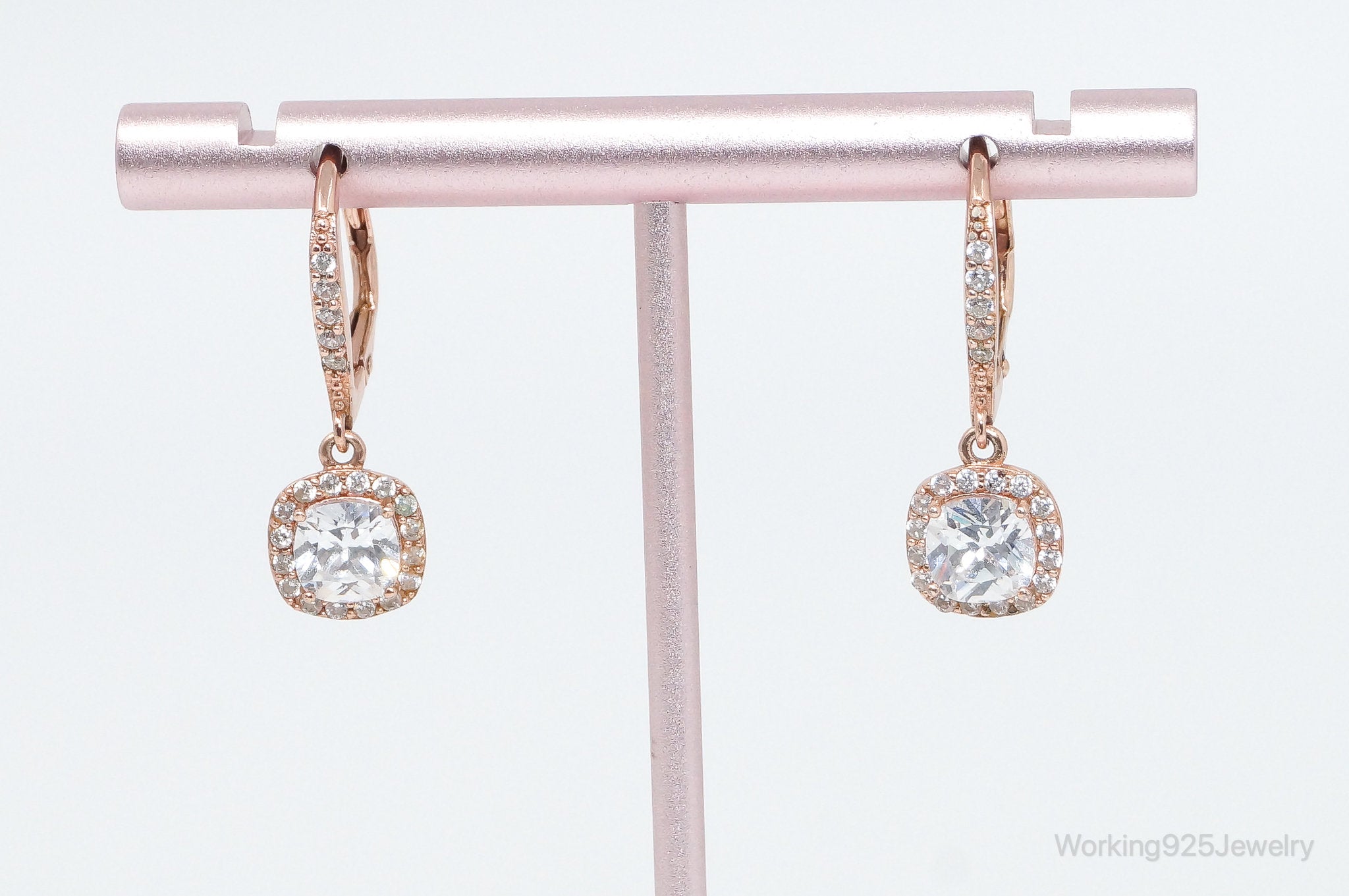 Designer Cubic Zirconia Rose Gold Vermeil Sterling Silver Earrings