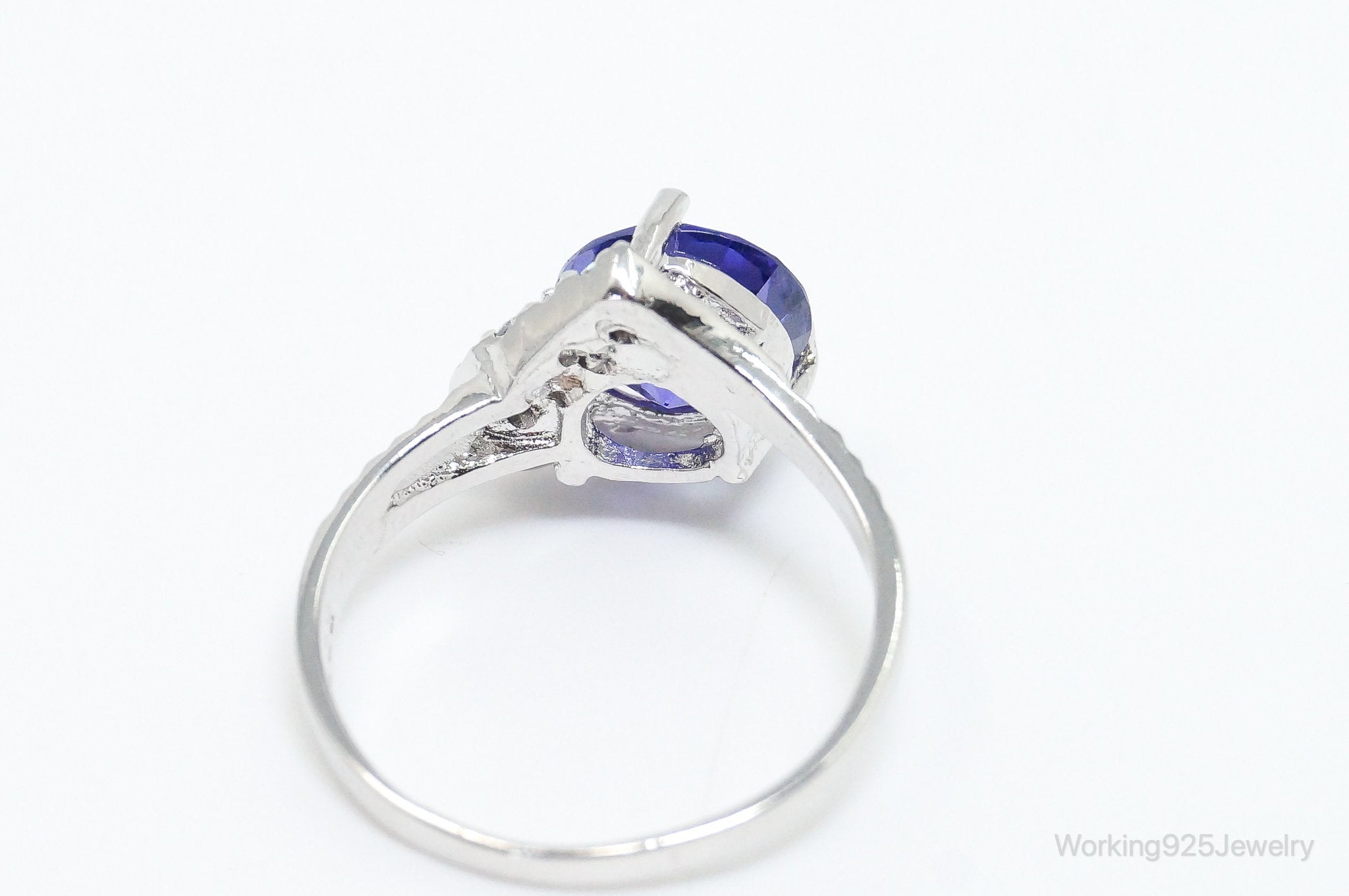 Vintage Blue Purple Cubic Zirconia Sterling Silver Ring - Sz 5.5