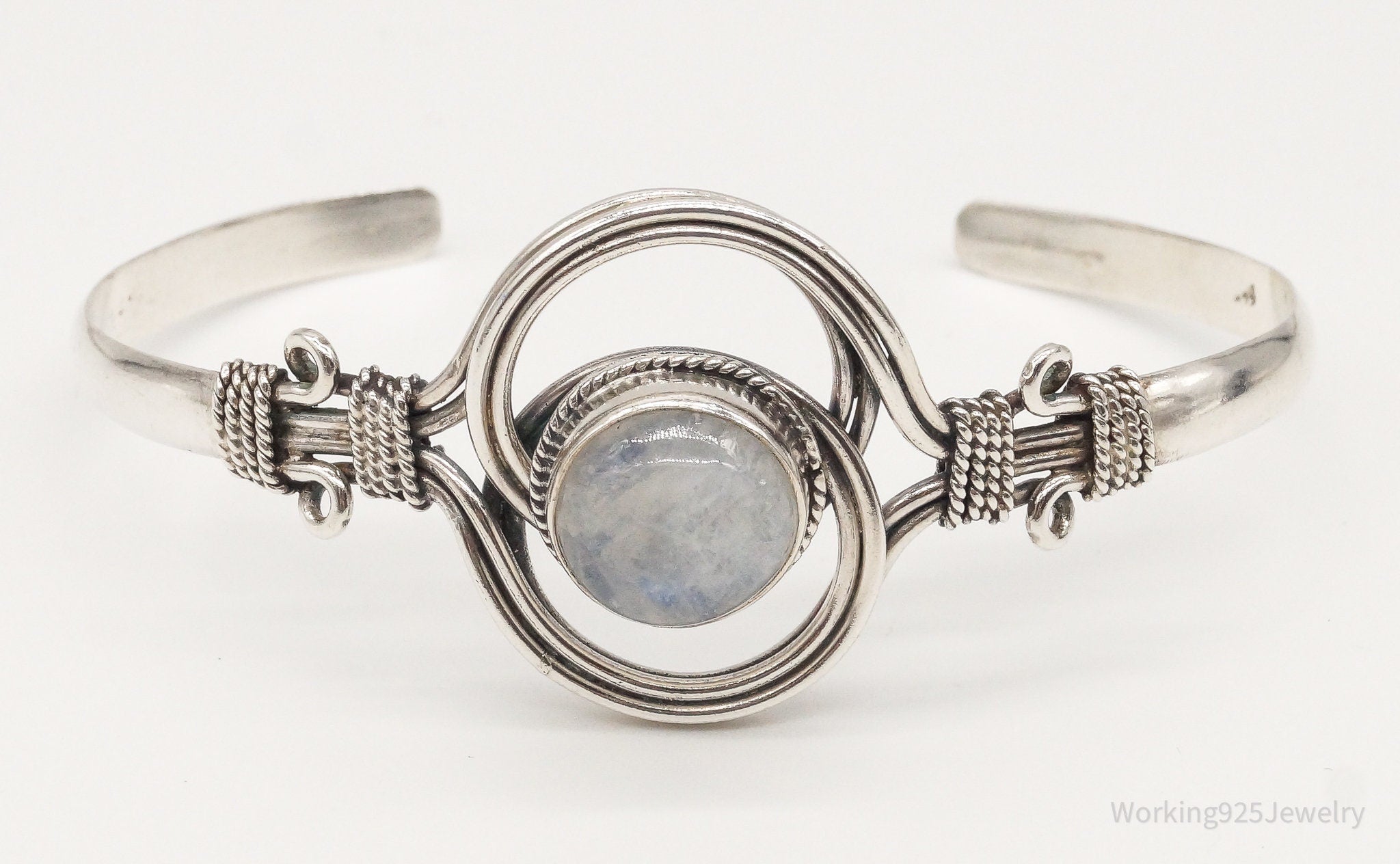 Vintage Filigree Moonstone Sterling Silver Cuff Bracelet