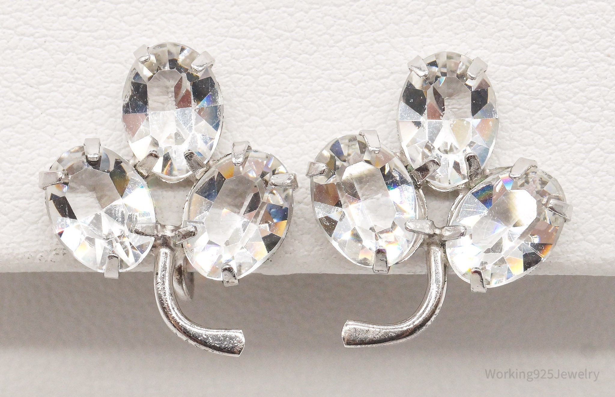 Antique Crystal Sterling Silver Screw Back Earrings