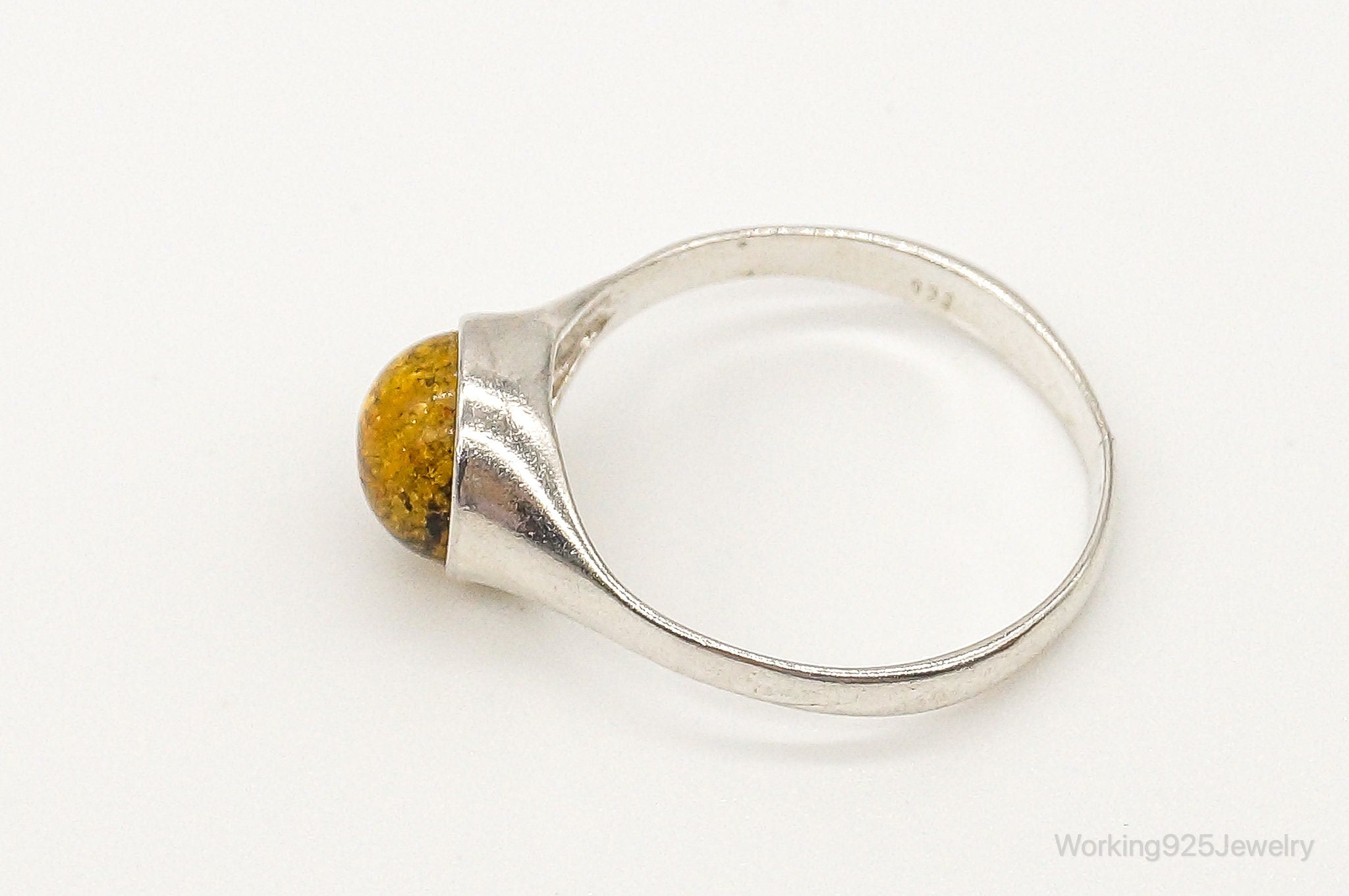 Vintage Amber Modernist Sterling Silver Ring - Size 8.5