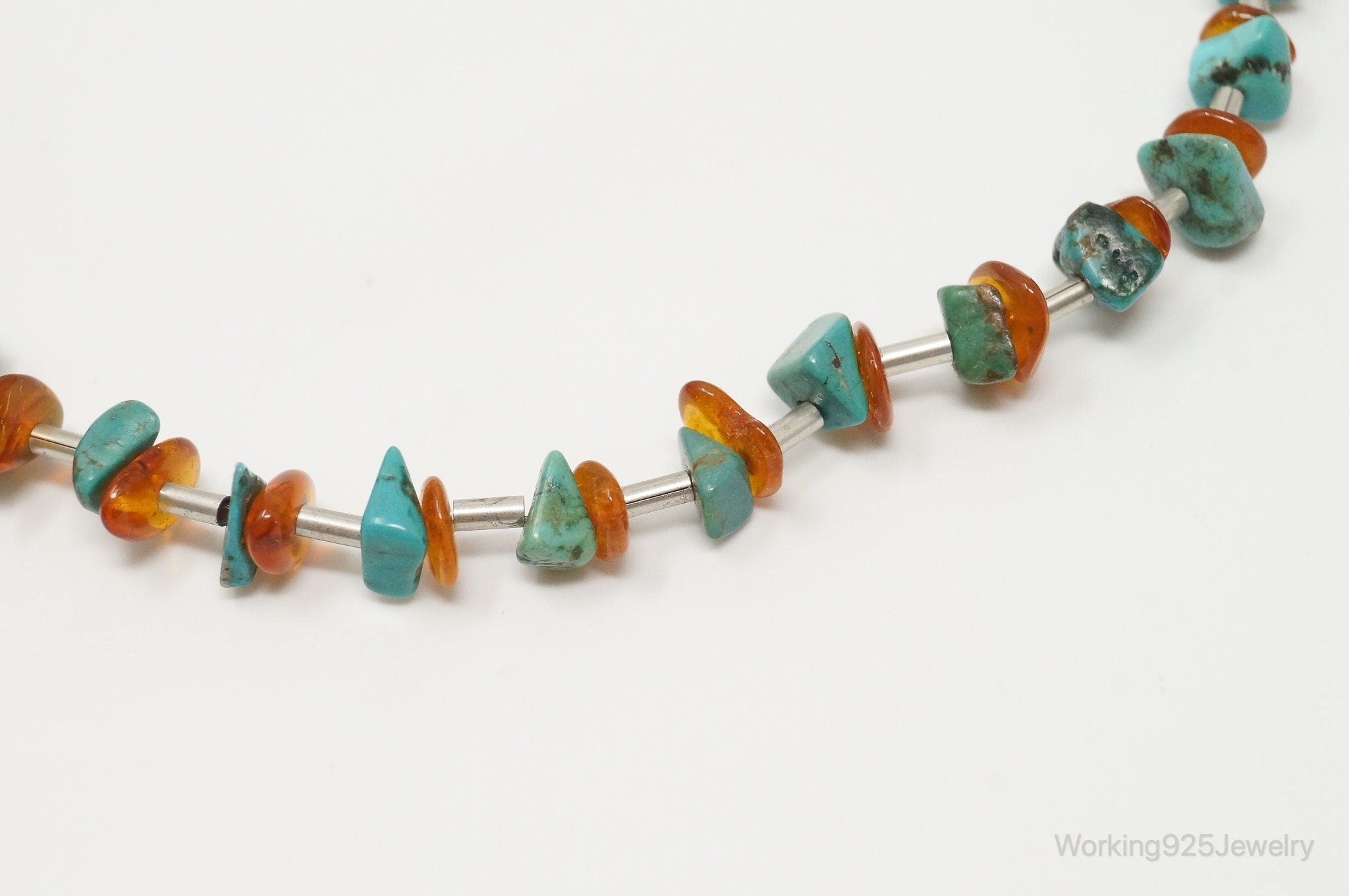 Designer Carolyn Pollack Relios Turquoise Amber Sterling Silver Necklace