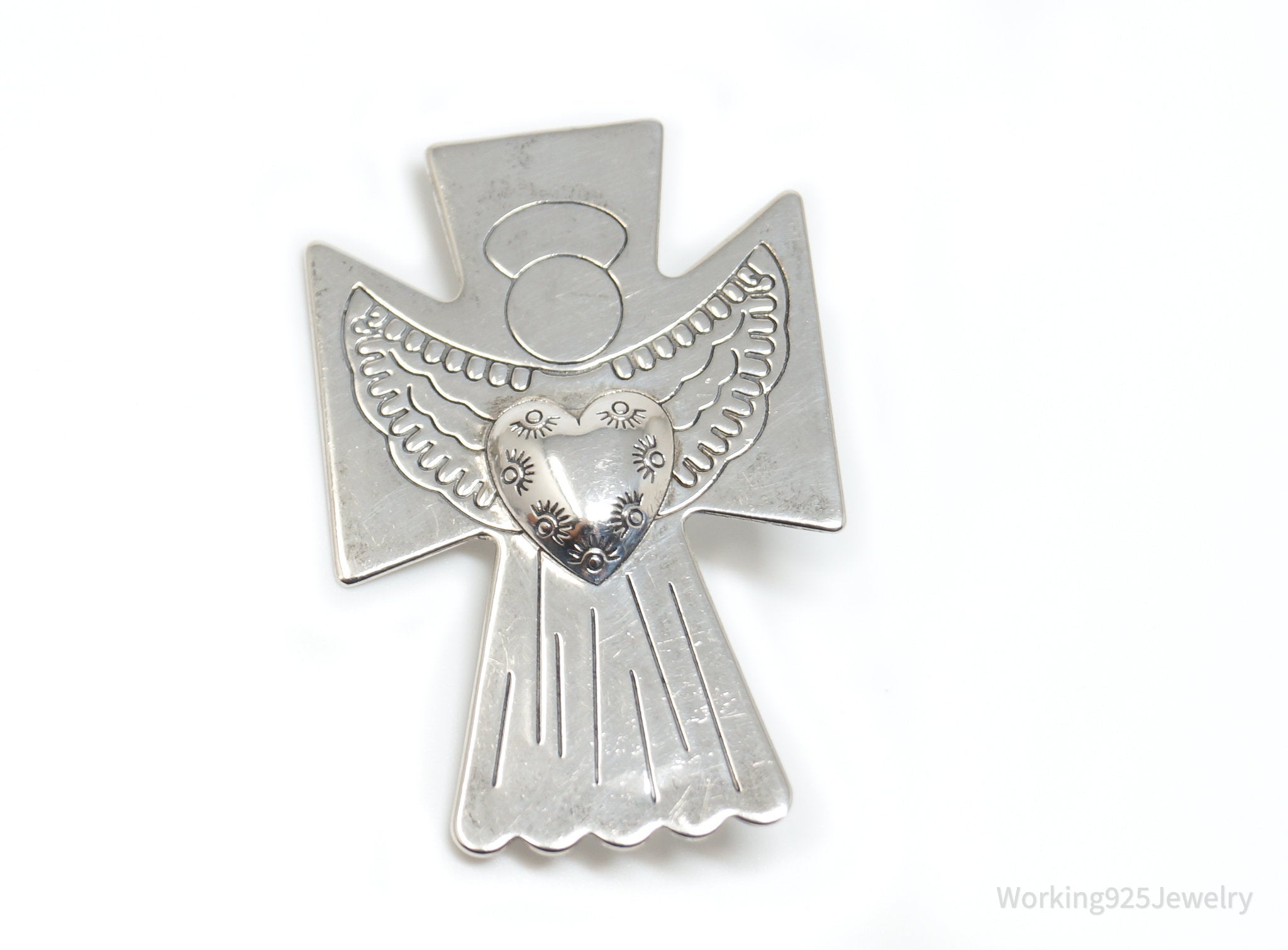 Vintage Carolyn Pollack Guardian Angel Cross Sterling Silver Pendant Brooch Pin