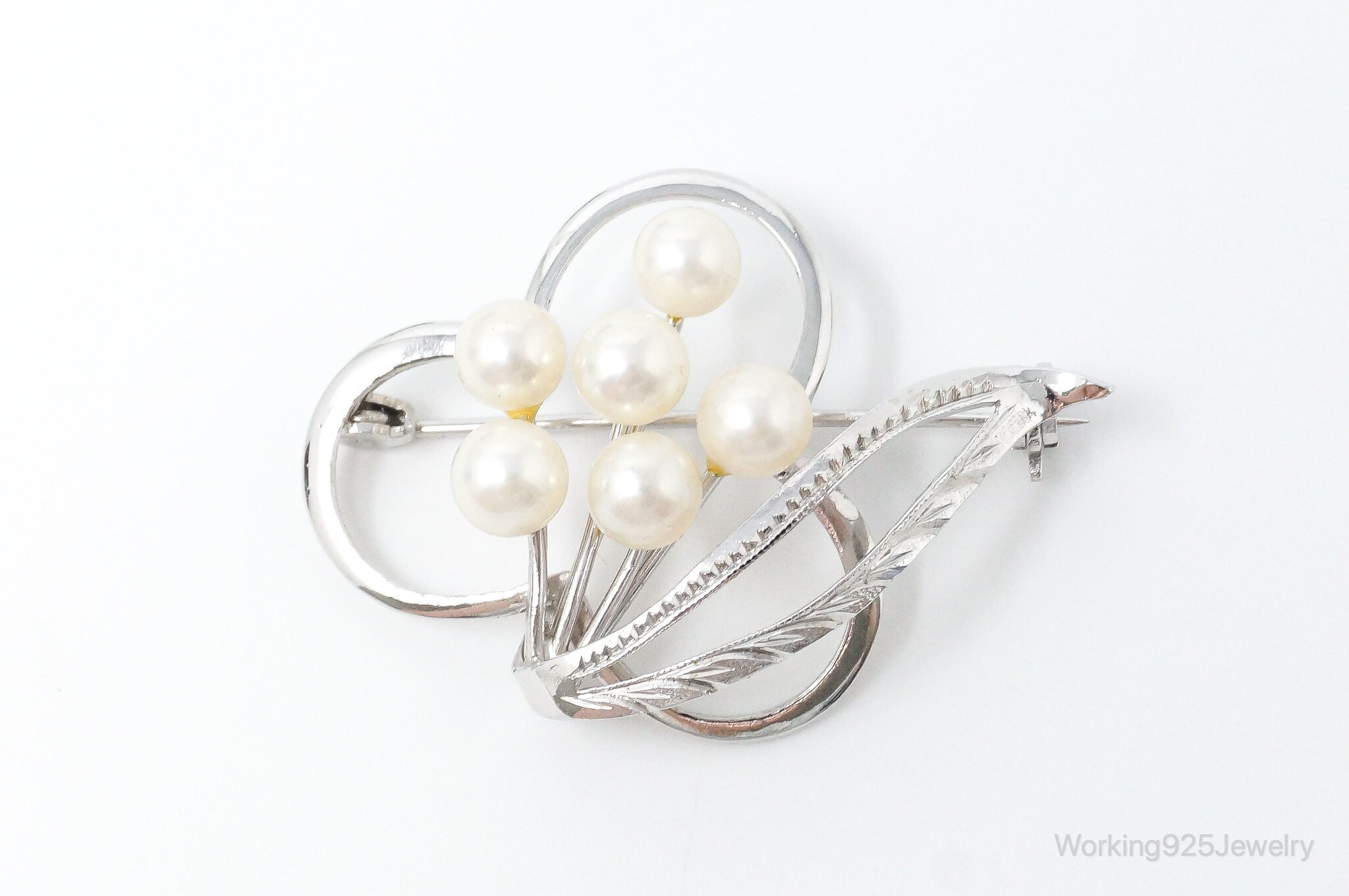 Antique Pearl Sterling Silver Brooch Pin