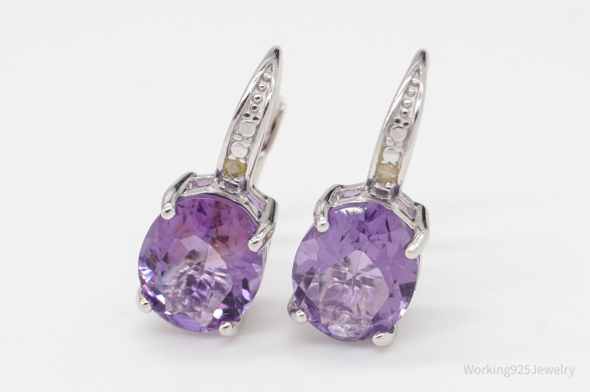 Vintage Designer DBJ Amethyst Diamond Sterling Silver Earrings