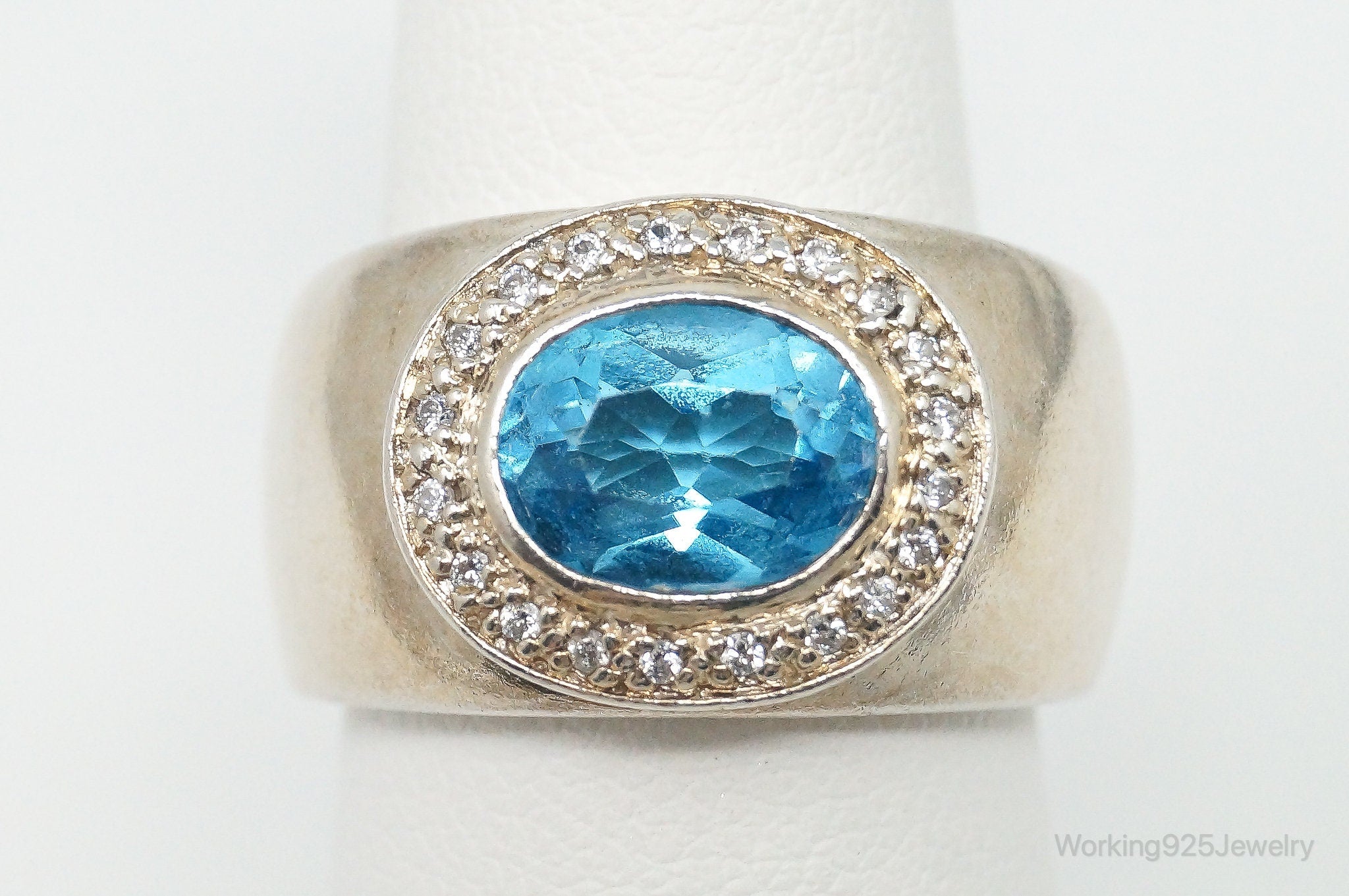 Vintage Blue Topaz Cubic Zirconia Sterling Silver Ring - Size 7