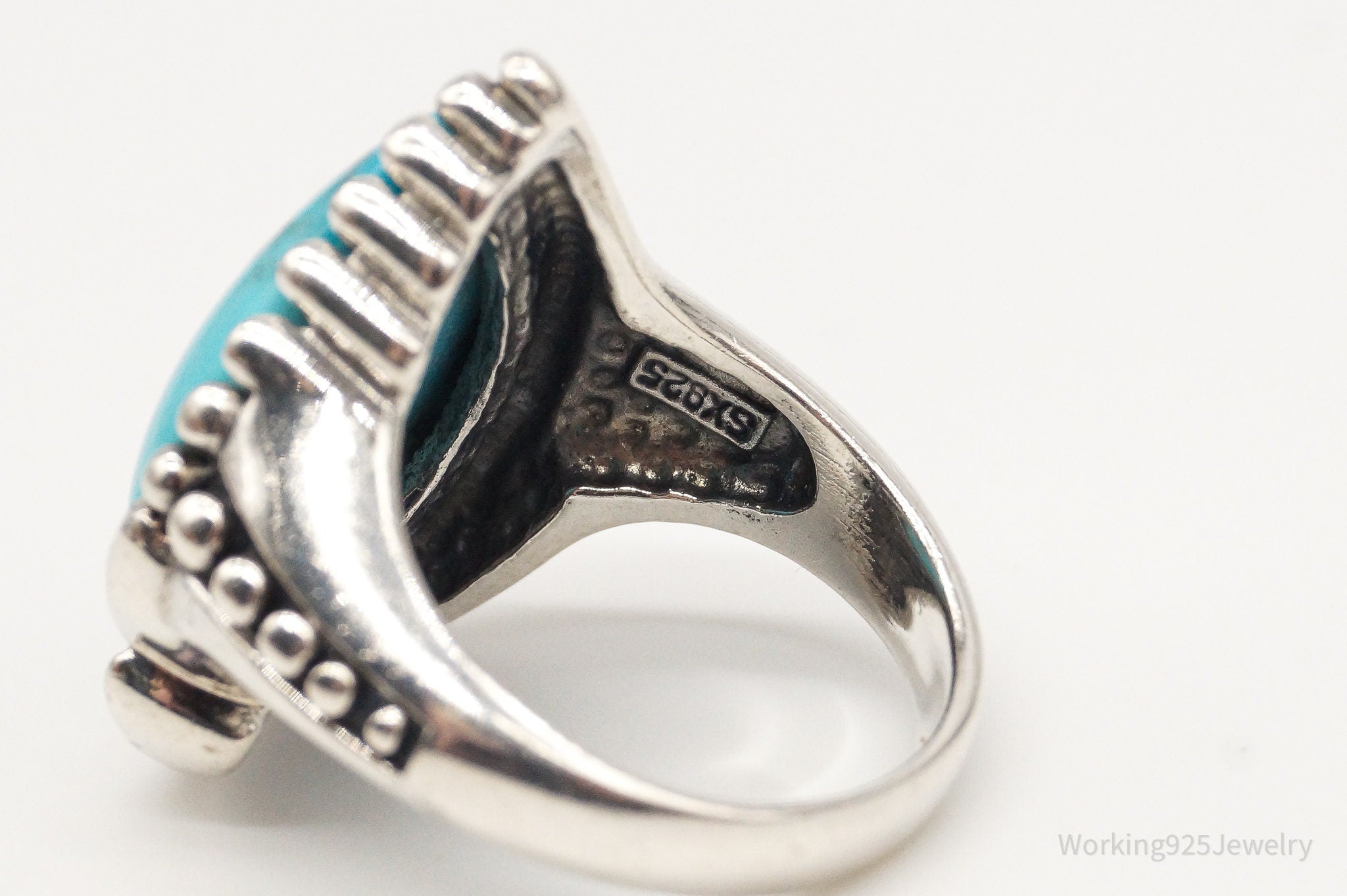 Designer SX Turquoise Sterling Silver Ring - Size 6