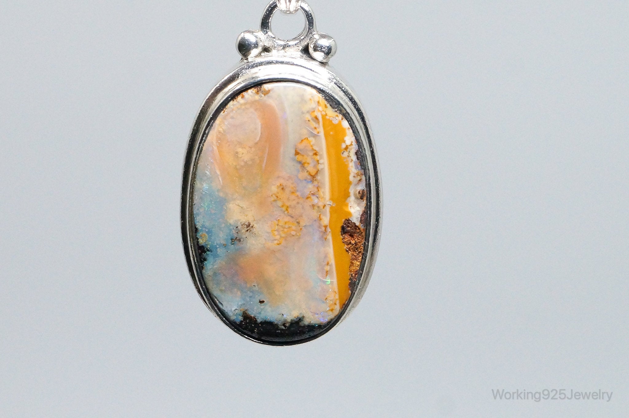 Large Vintage Opalized Agate Sterling Silver Necklace Pendant