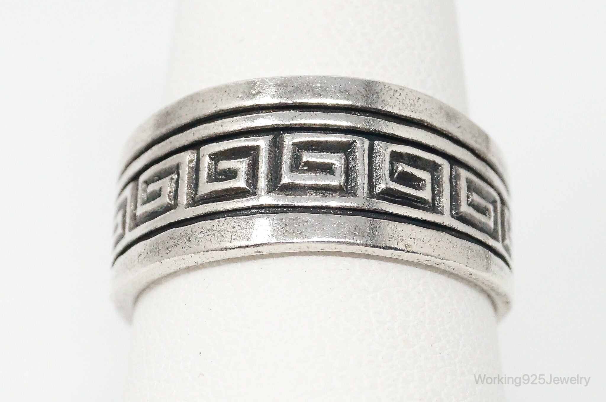 Vintage Greek Key Design Sterling Silver Band Ring Size 8.75