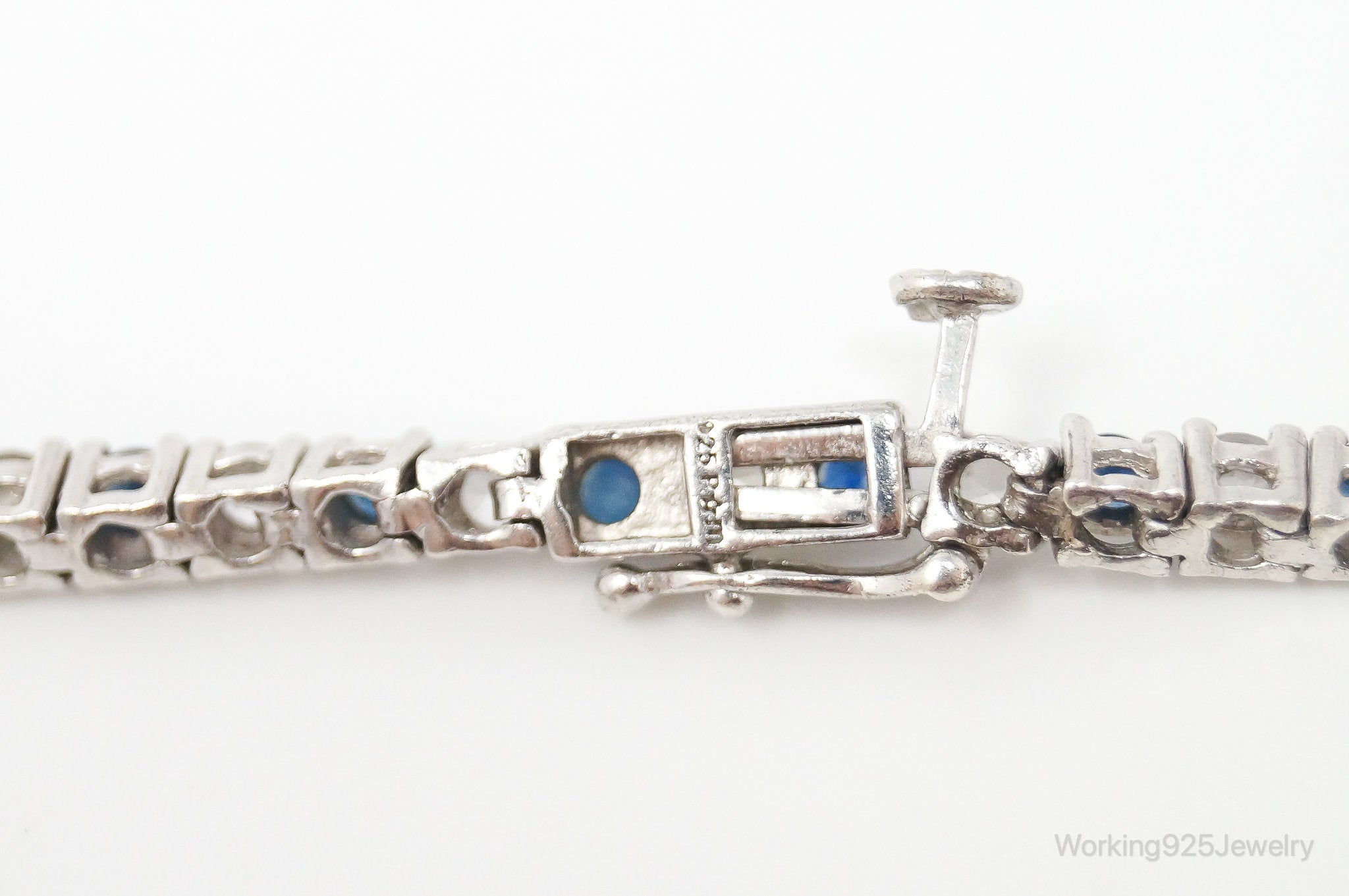 Vintage Art Deco Blue Sapphire Cubic Zirconia Sterling Silver Tennis Bracelet