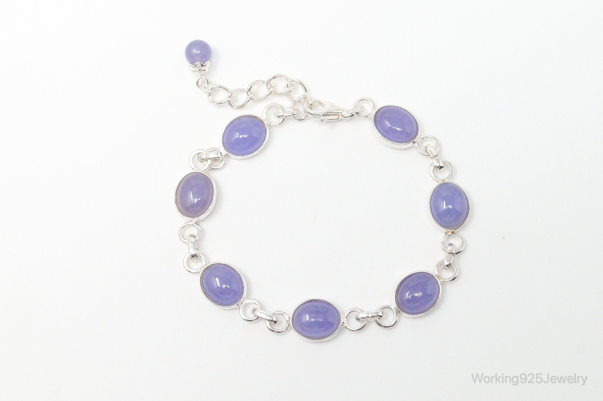 Designer GSJ Purple Jade Link Sterling Silver Bracelet