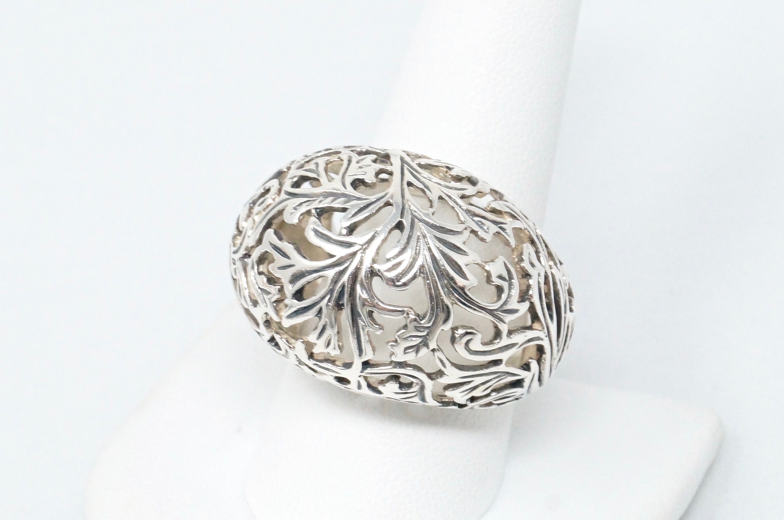 Vintage Art Nouveau Style Motif Floral Cut Out Ring Sterling Silver Sz 10