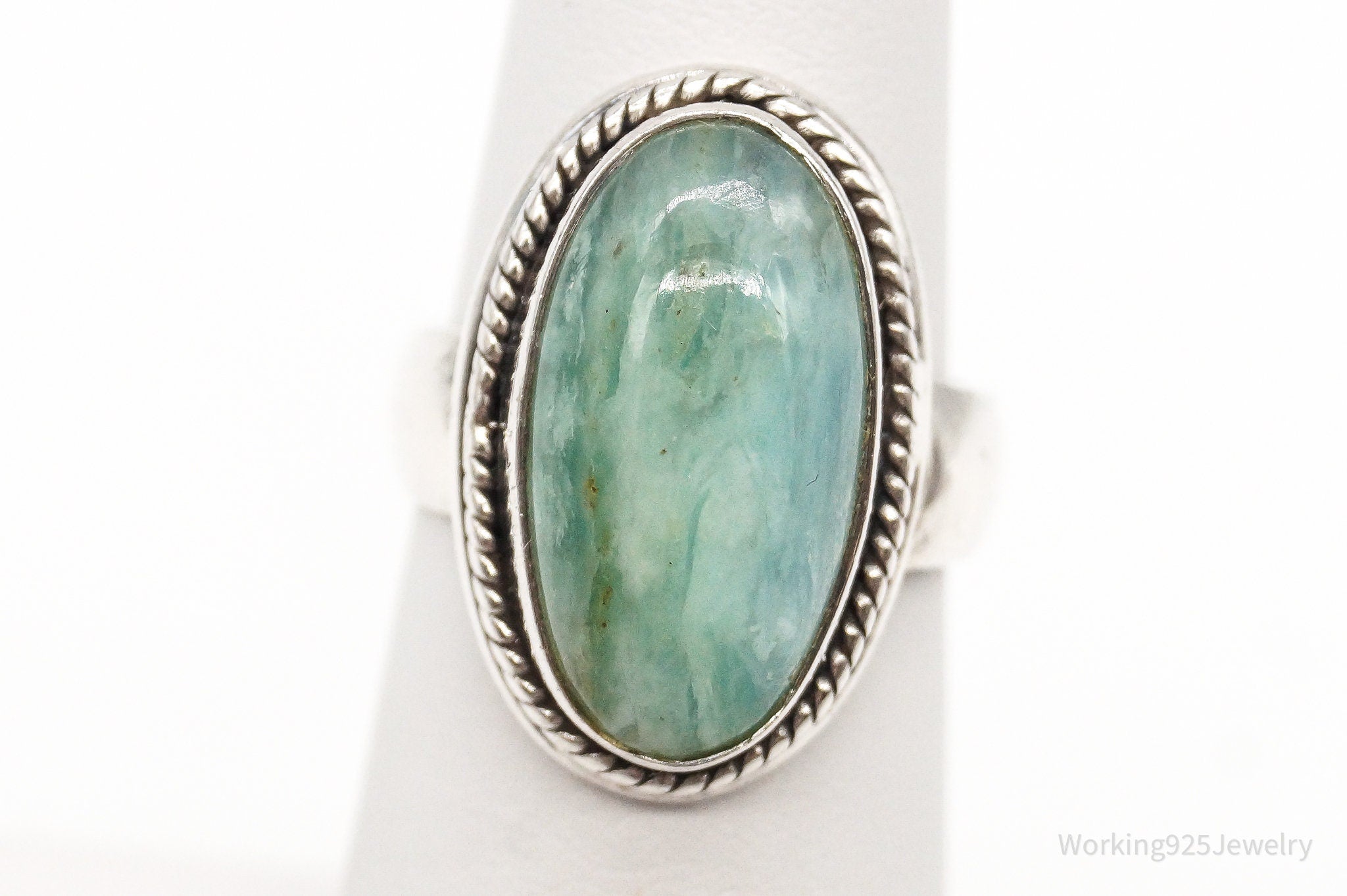 Vintage Blue Green Gemstone Modernist Sterling Silver Ring - Size 5.75