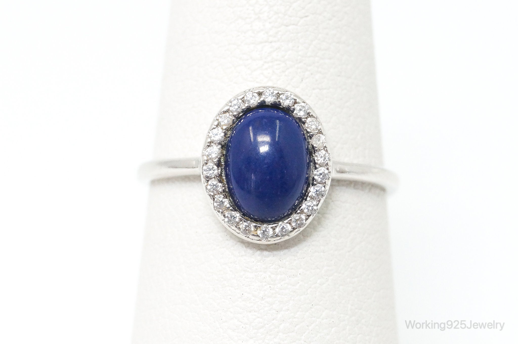 Vintage Lapis Lazuli Cubic Zirconia Sterling Silver Ring - SZ 6